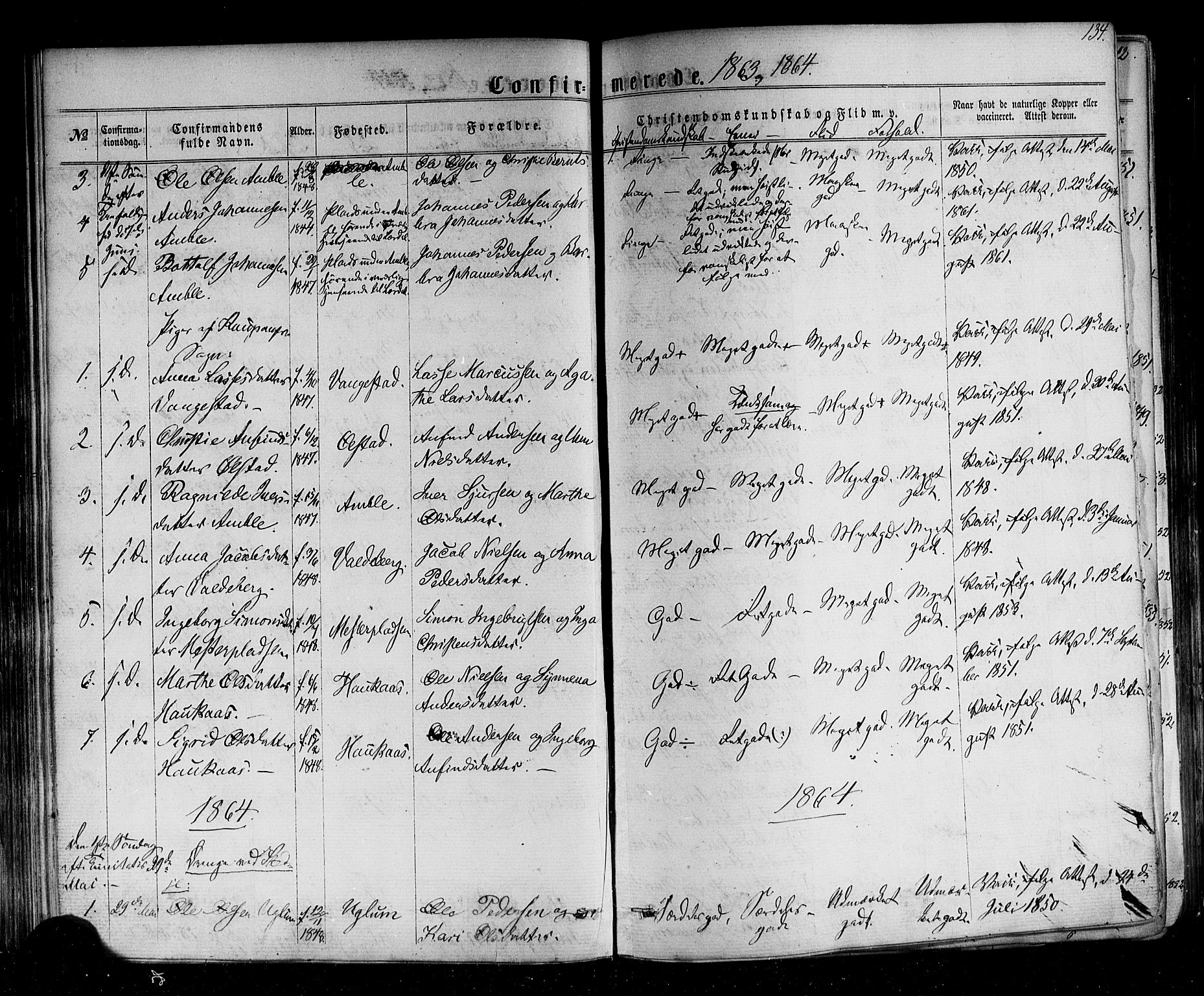 Sogndal sokneprestembete, AV/SAB-A-81301/H/Haa/Haaa/L0013: Parish register (official) no. A 13, 1859-1877, p. 134