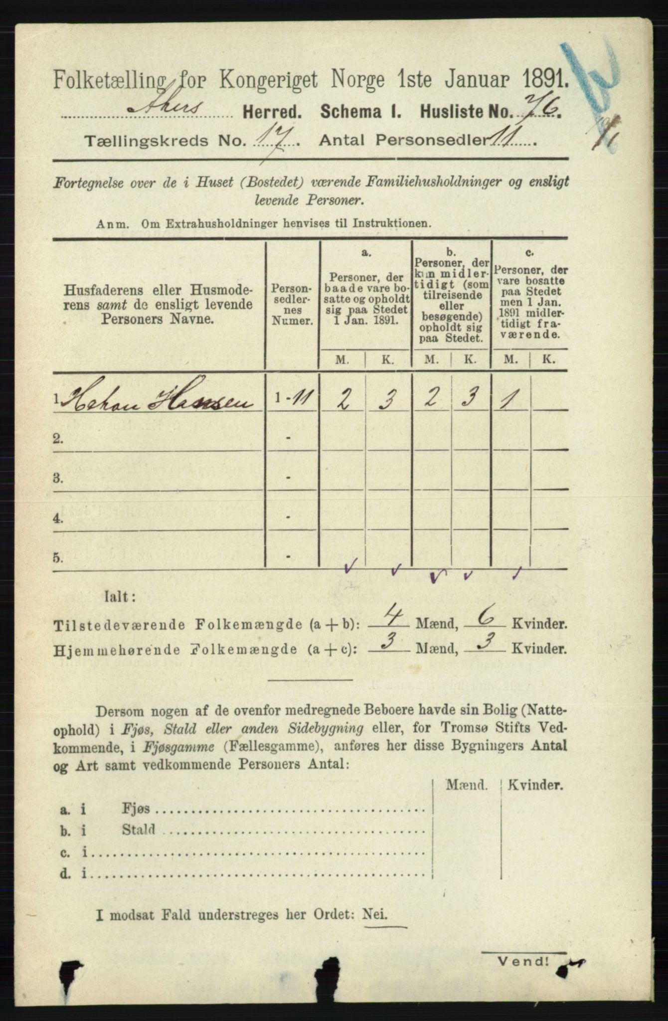 RA, 1891 census for 0218 Aker, 1891, p. 15846