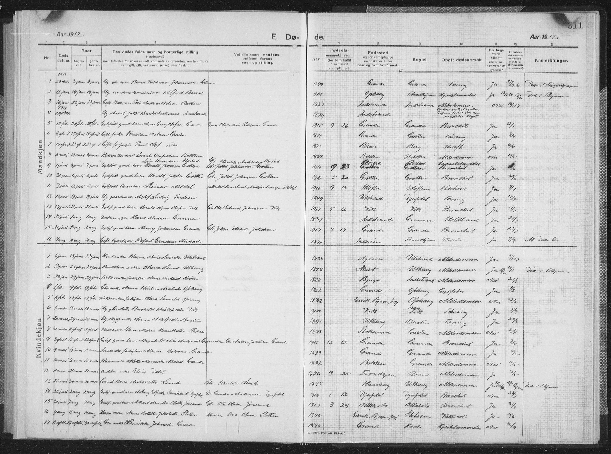 Ministerialprotokoller, klokkerbøker og fødselsregistre - Sør-Trøndelag, SAT/A-1456/659/L0747: Parish register (copy) no. 659C04, 1913-1938, p. 311