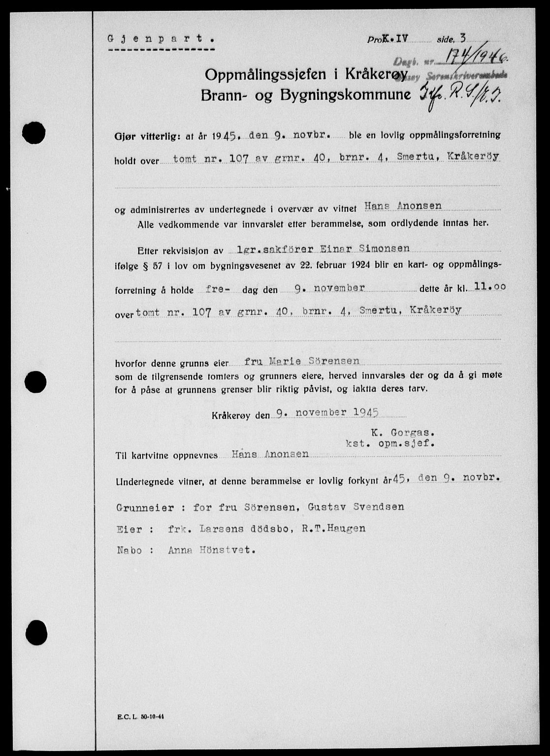 Onsøy sorenskriveri, SAO/A-10474/G/Ga/Gab/L0015: Mortgage book no. II A-15, 1945-1946, Diary no: : 174/1946
