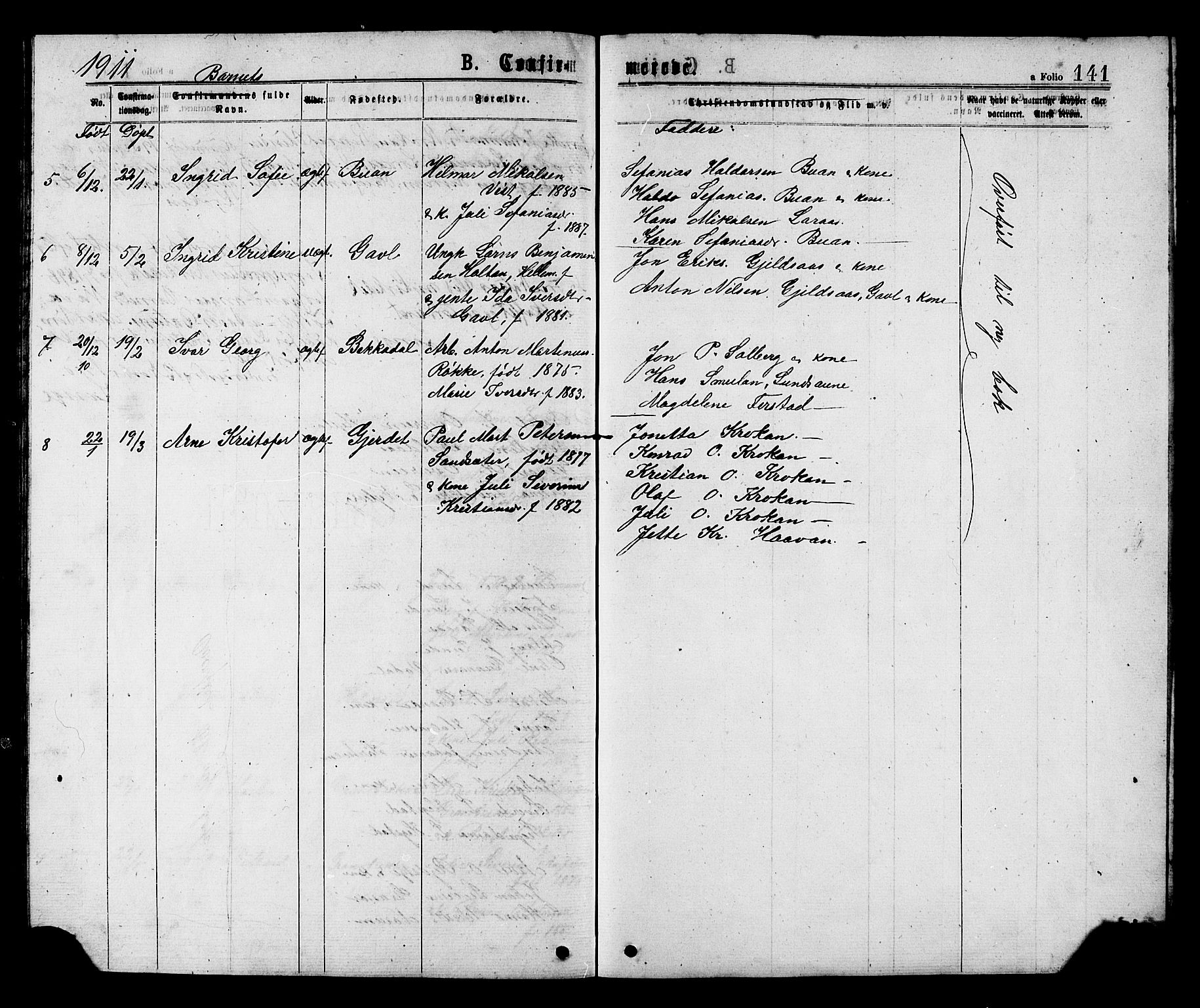 Ministerialprotokoller, klokkerbøker og fødselsregistre - Nord-Trøndelag, AV/SAT-A-1458/731/L0311: Parish register (copy) no. 731C02, 1875-1911, p. 141