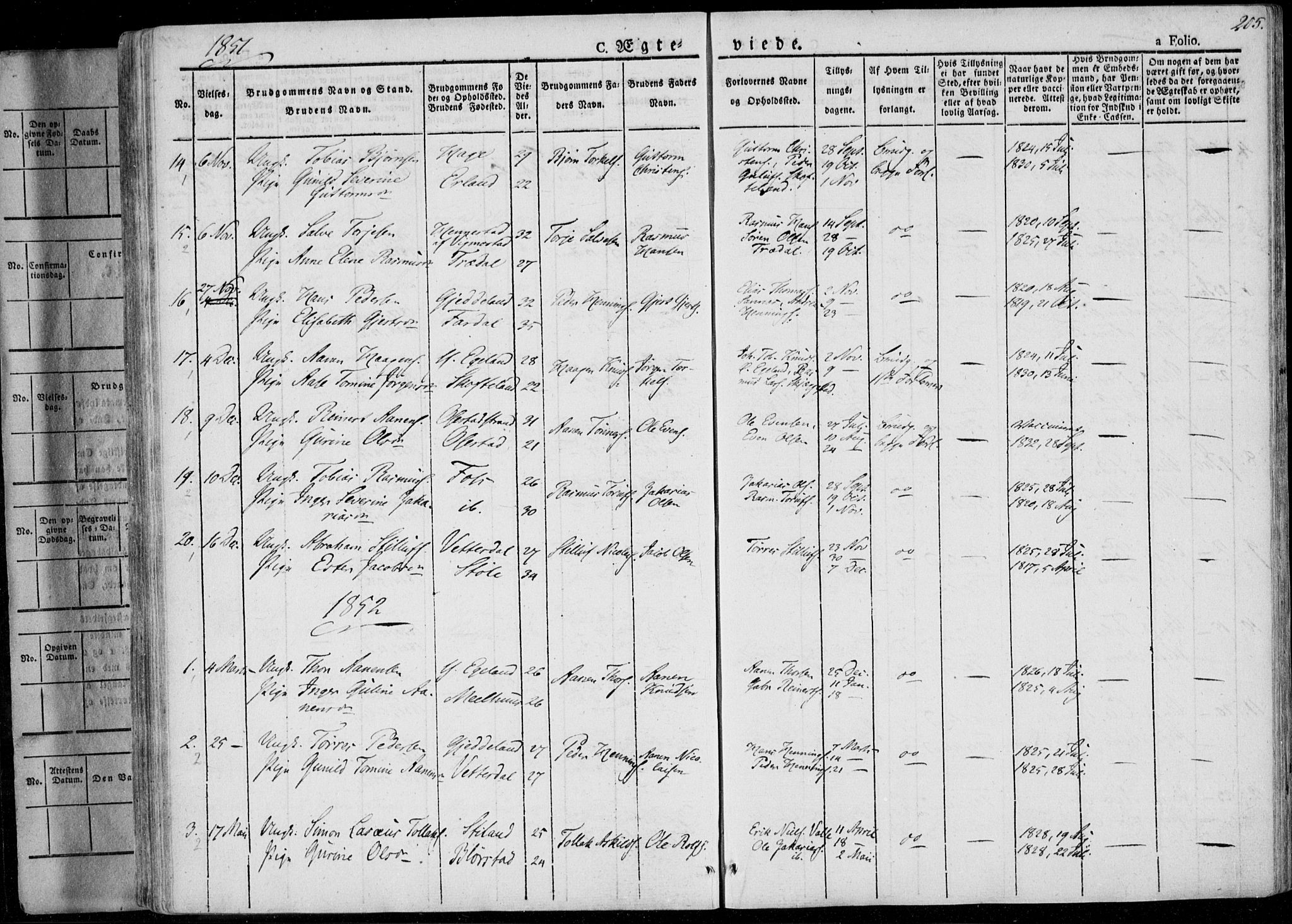 Sør-Audnedal sokneprestkontor, SAK/1111-0039/F/Fa/Fab/L0006: Parish register (official) no. A 6, 1829-1855, p. 205