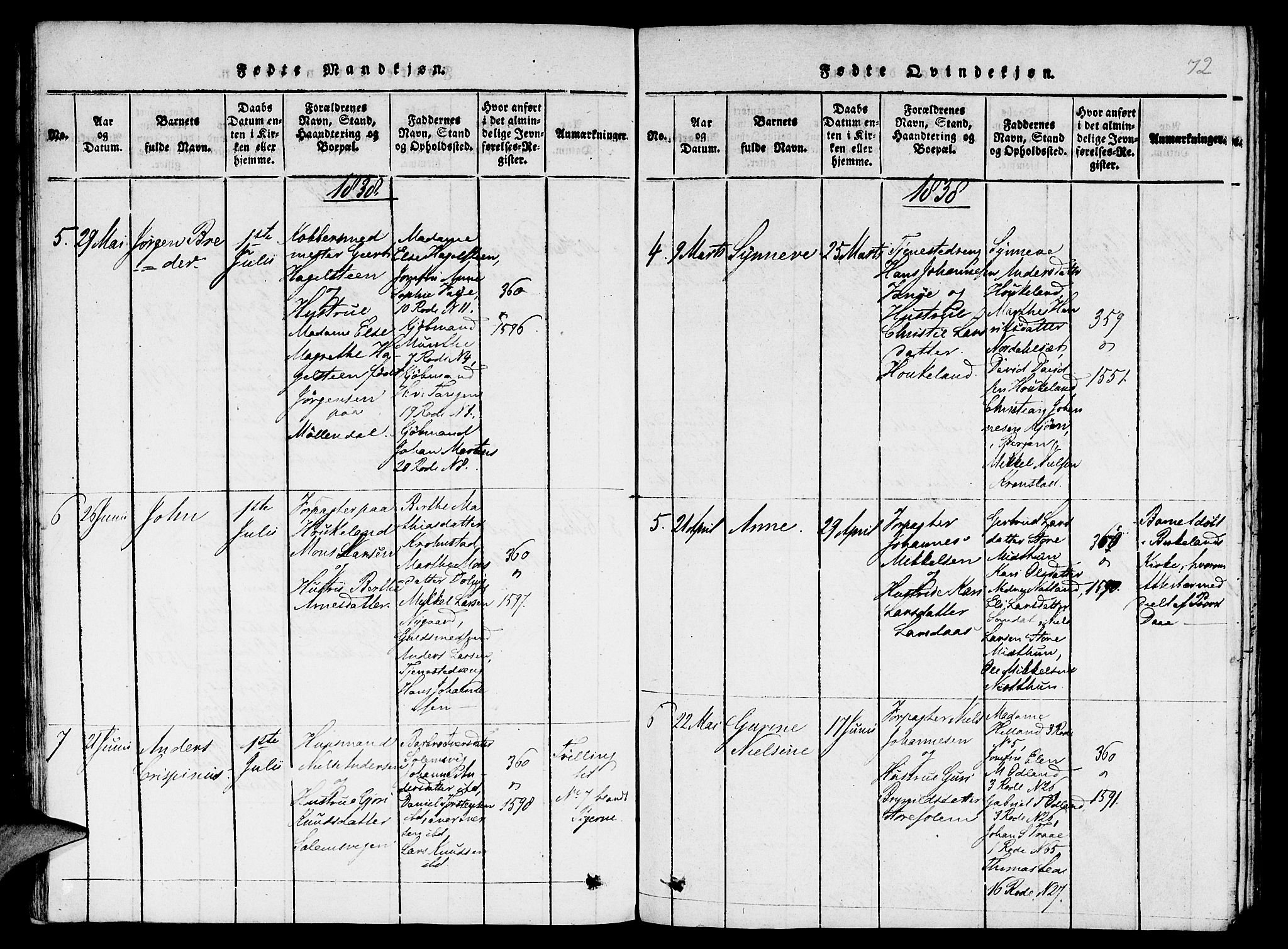 St. Jørgens hospital og Årstad sokneprestembete, AV/SAB-A-99934: Parish register (copy) no. A 1, 1816-1843, p. 72