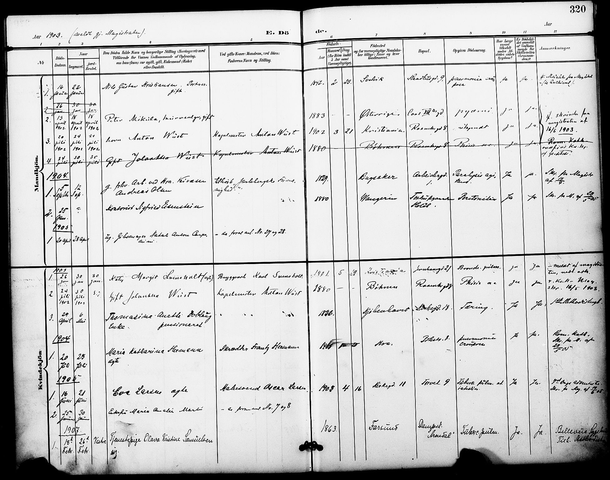 Oslo domkirke Kirkebøker, AV/SAO-A-10752/F/Fa/L0036: Parish register (official) no. 36, 1901-1919, p. 320