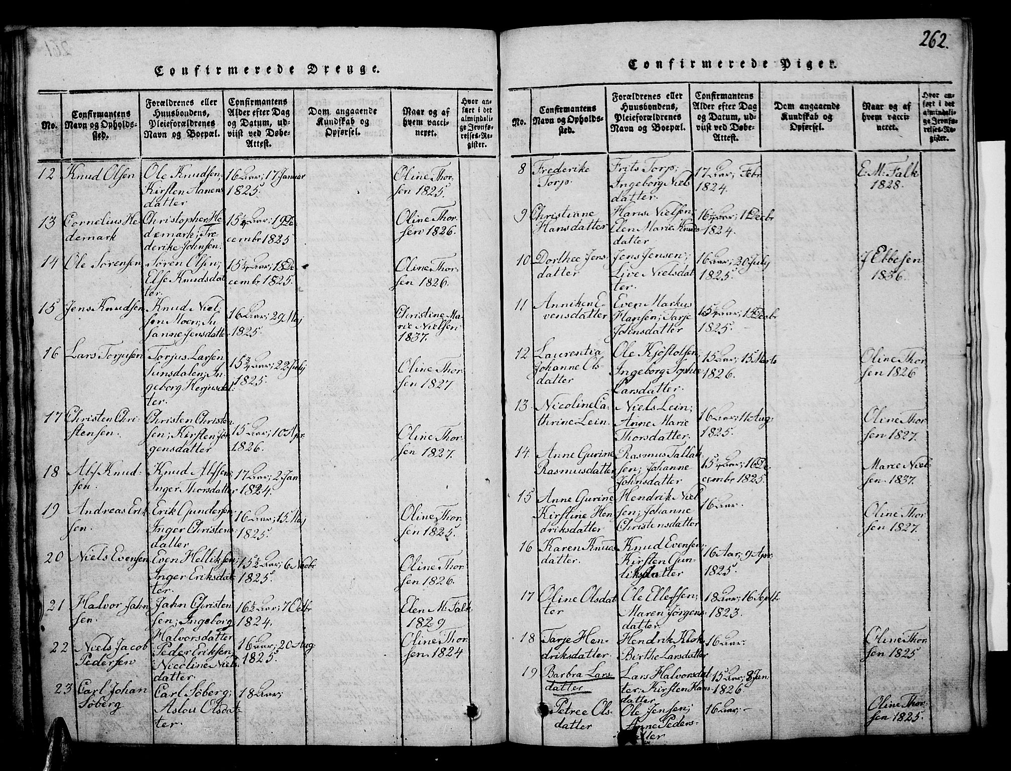 Risør sokneprestkontor, AV/SAK-1111-0035/F/Fb/L0004: Parish register (copy) no. B 4, 1816-1848, p. 262