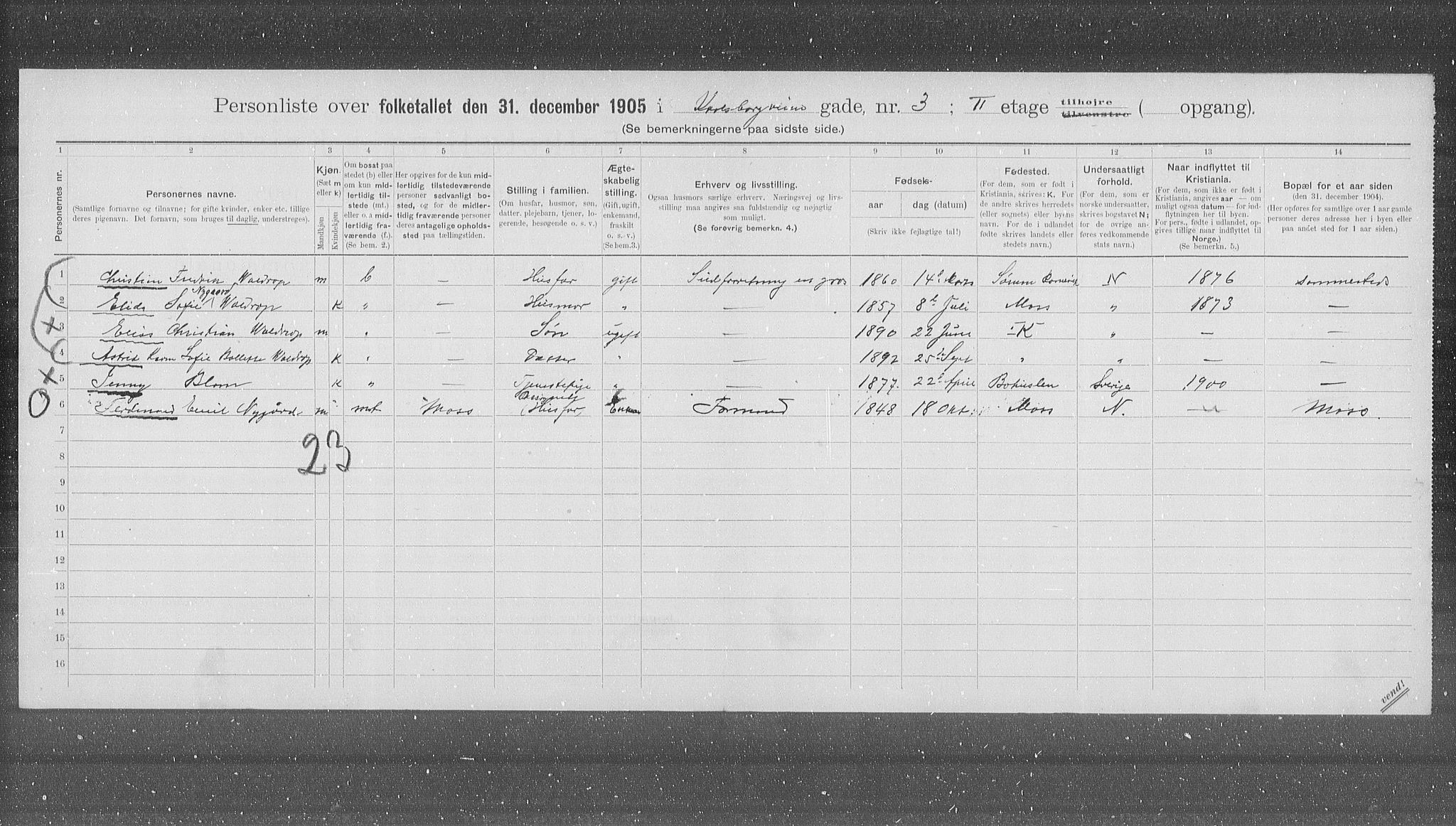 OBA, Municipal Census 1905 for Kristiania, 1905, p. 25498