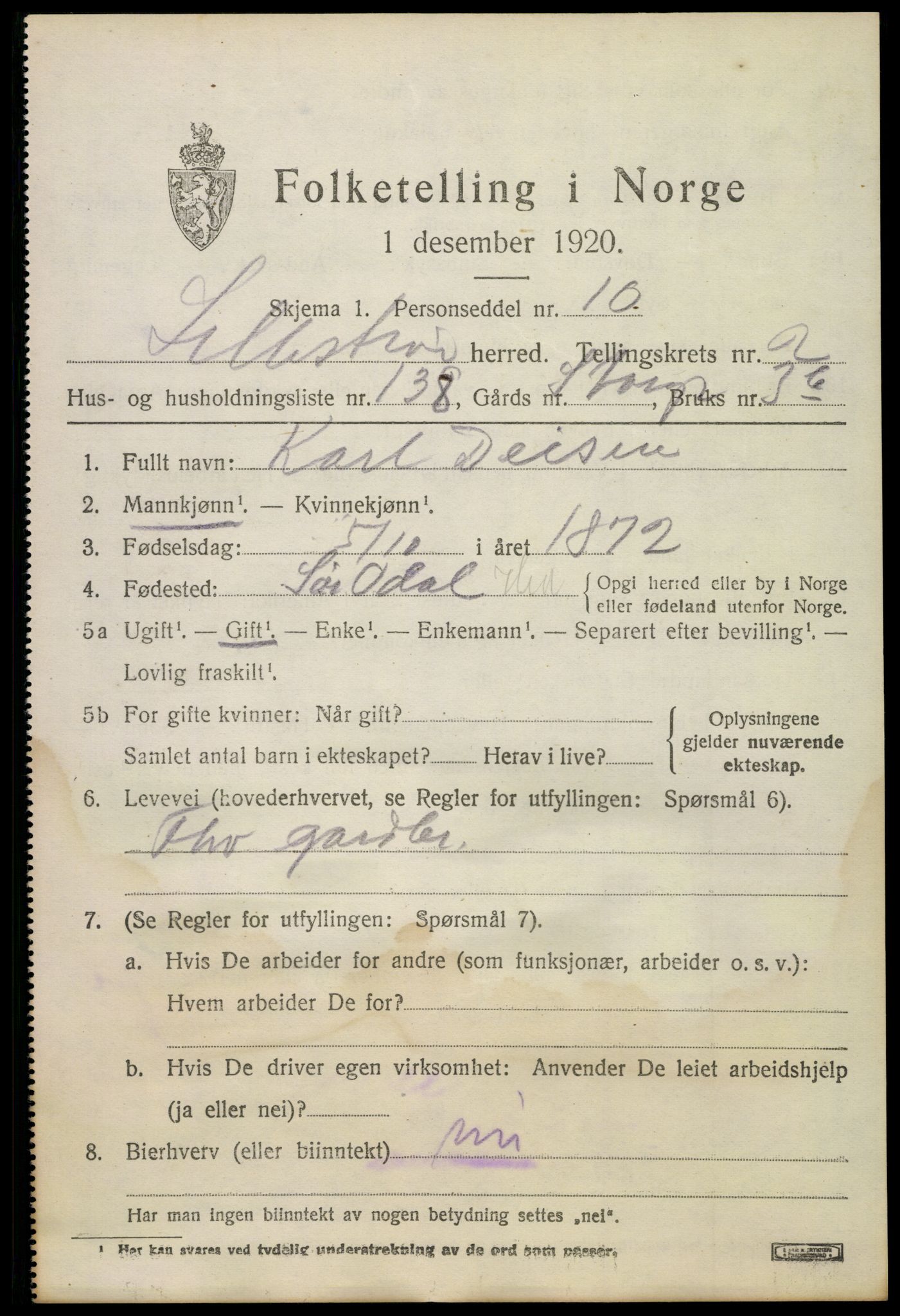 SAO, 1920 census for Lillestrøm, 1920, p. 7204