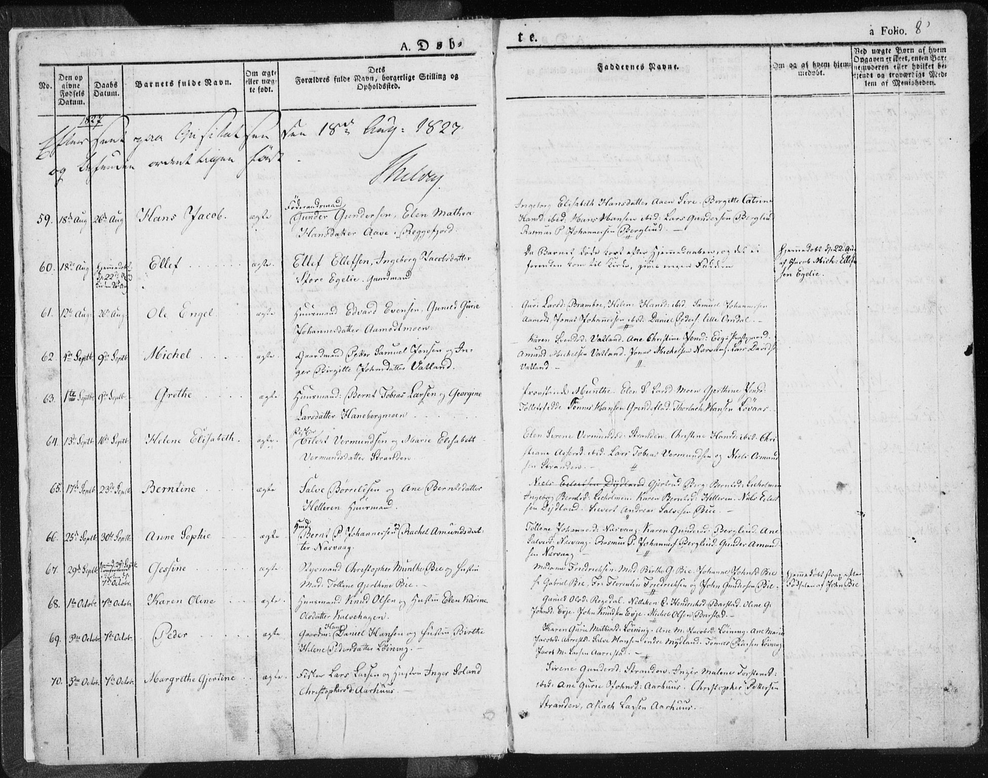 Sokndal sokneprestkontor, AV/SAST-A-101808: Parish register (official) no. A 7.1, 1826-1842, p. 8