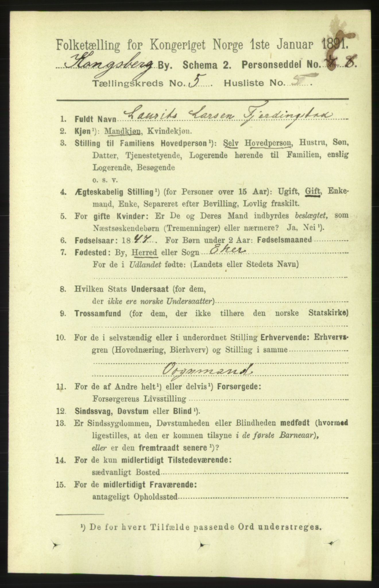 RA, 1891 census for 0604 Kongsberg, 1891, p. 4192