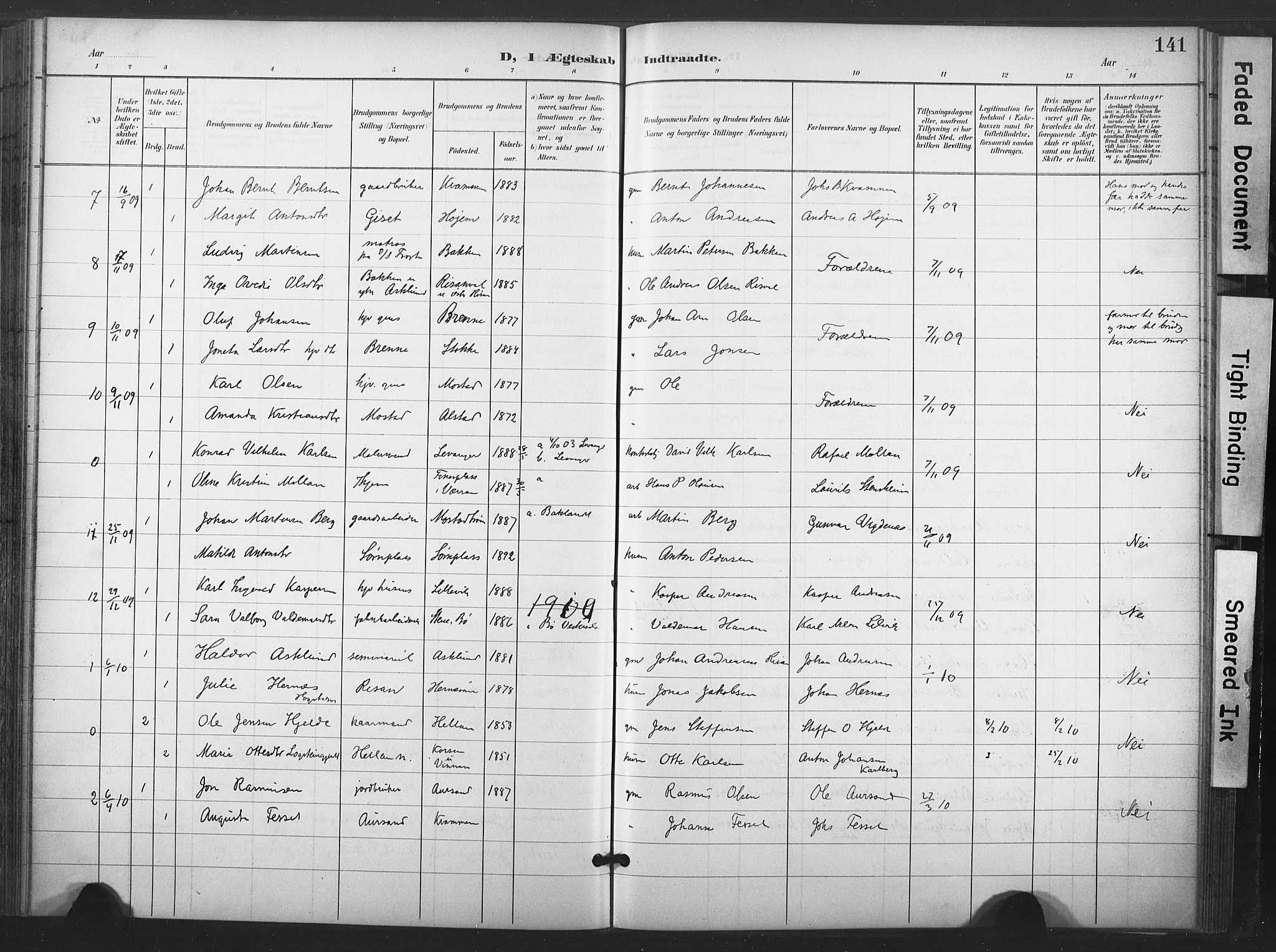 Ministerialprotokoller, klokkerbøker og fødselsregistre - Nord-Trøndelag, SAT/A-1458/713/L0122: Parish register (official) no. 713A11, 1899-1910, p. 141