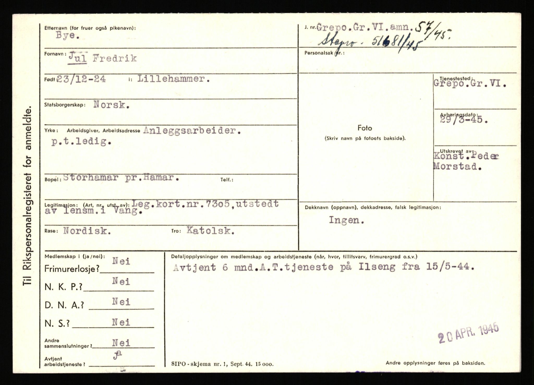 Statspolitiet - Hovedkontoret / Osloavdelingen, AV/RA-S-1329/C/Ca/L0003: Brechan - Eichinger	, 1943-1945, p. 1203