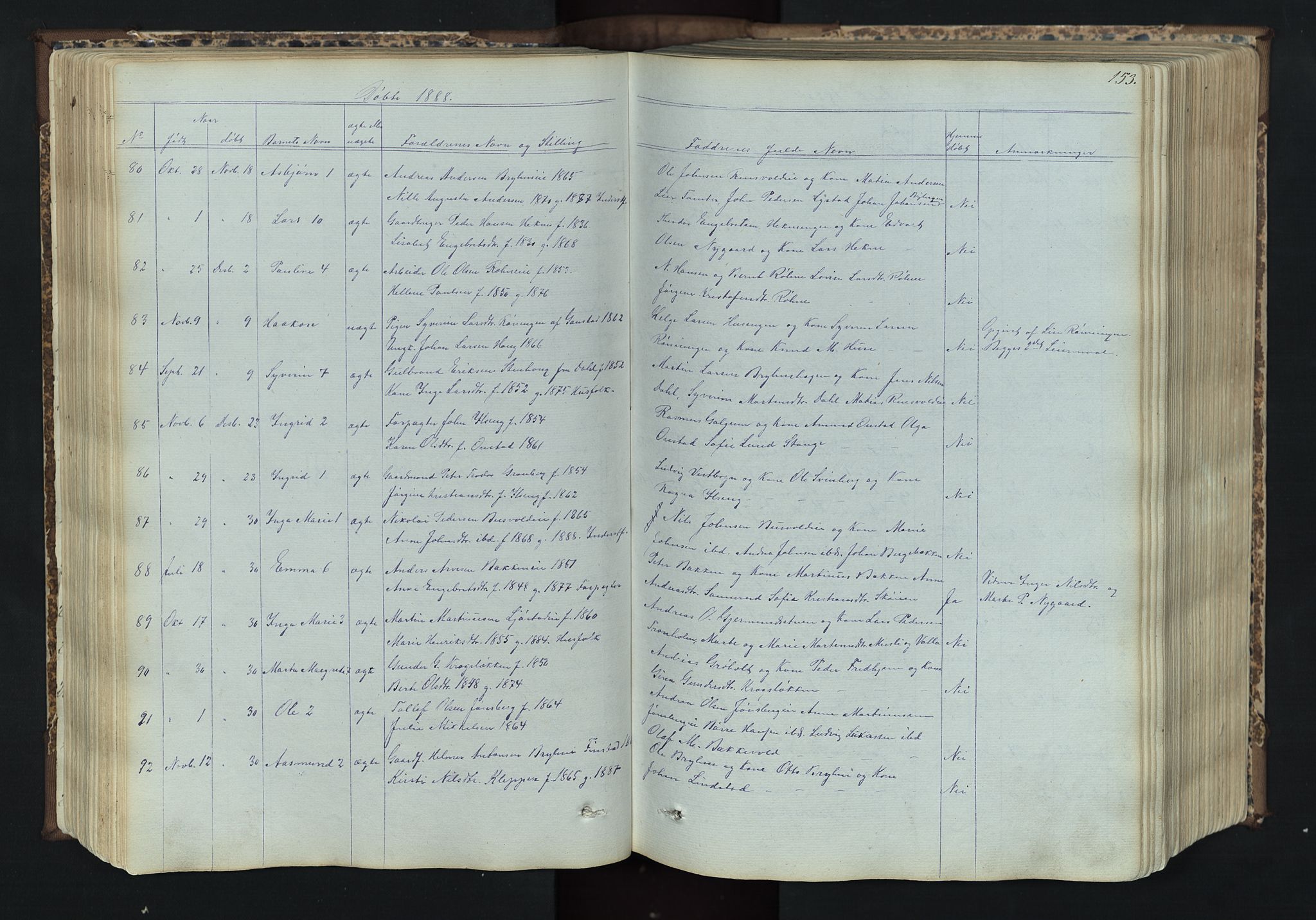 Romedal prestekontor, SAH/PREST-004/L/L0011: Parish register (copy) no. 11, 1867-1895, p. 153
