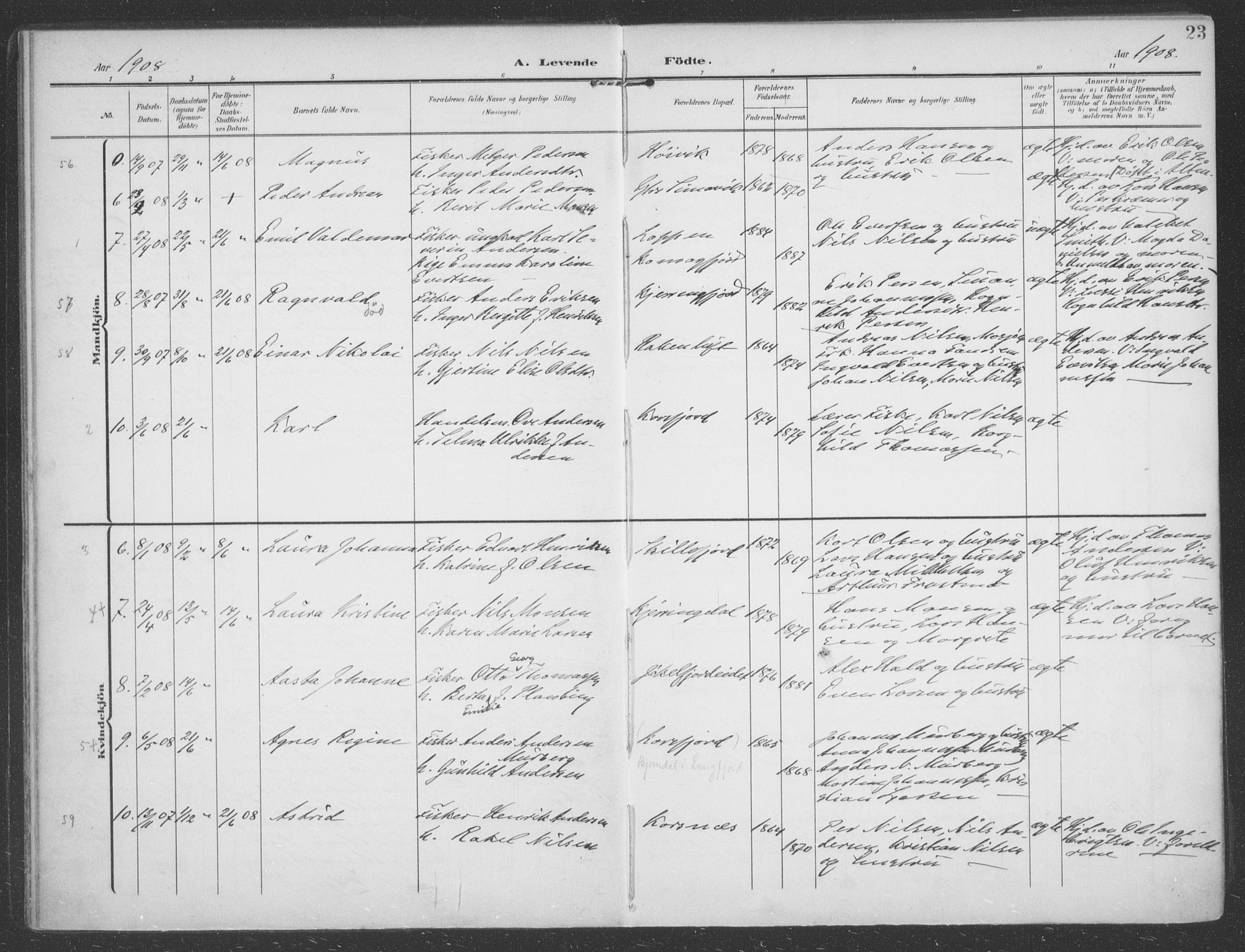 Talvik sokneprestkontor, SATØ/S-1337/H/Ha/L0017kirke: Parish register (official) no. 17, 1906-1915, p. 23