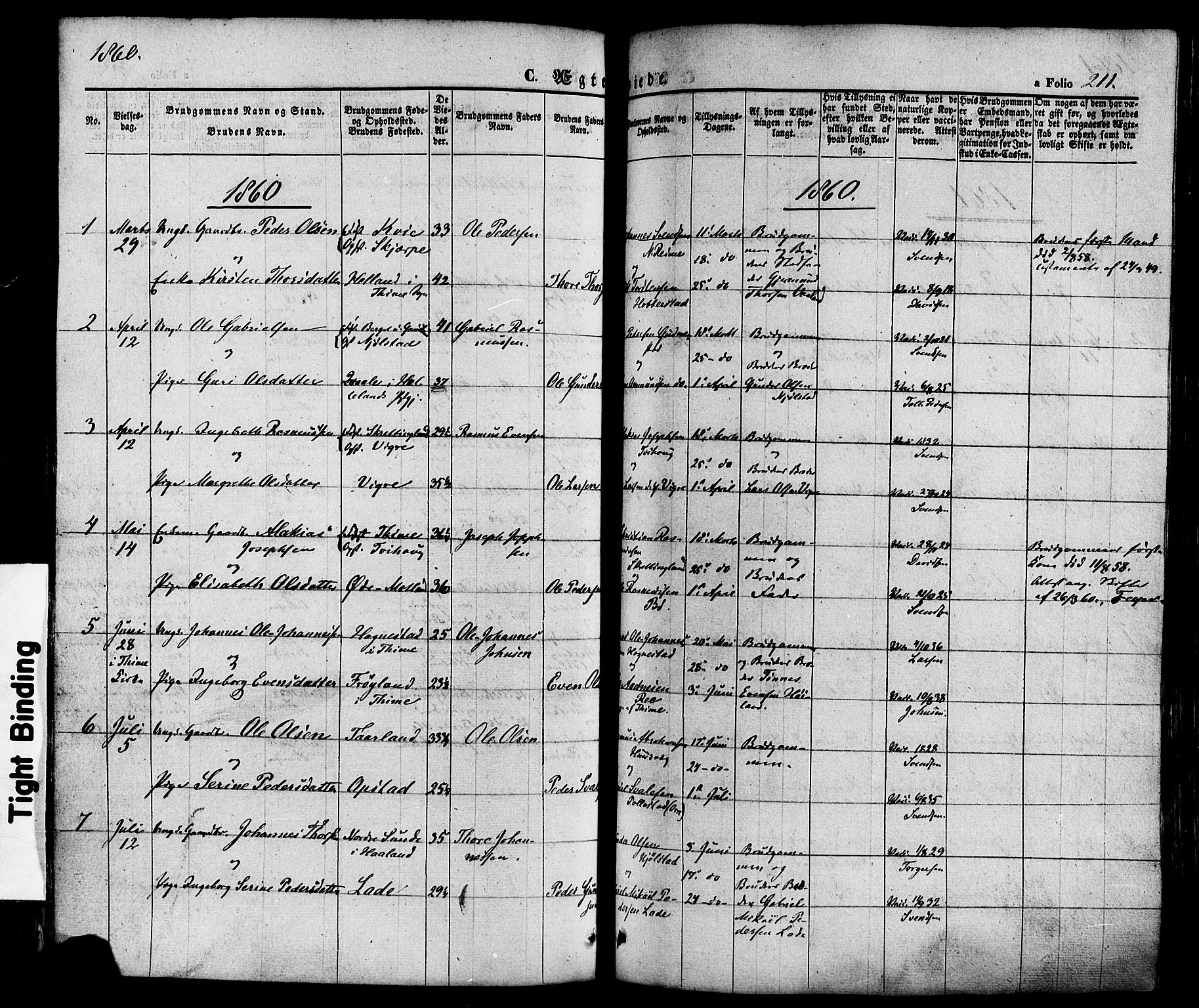 Hå sokneprestkontor, SAST/A-101801/001/30BA/L0008: Parish register (official) no. A 7, 1853-1878, p. 211