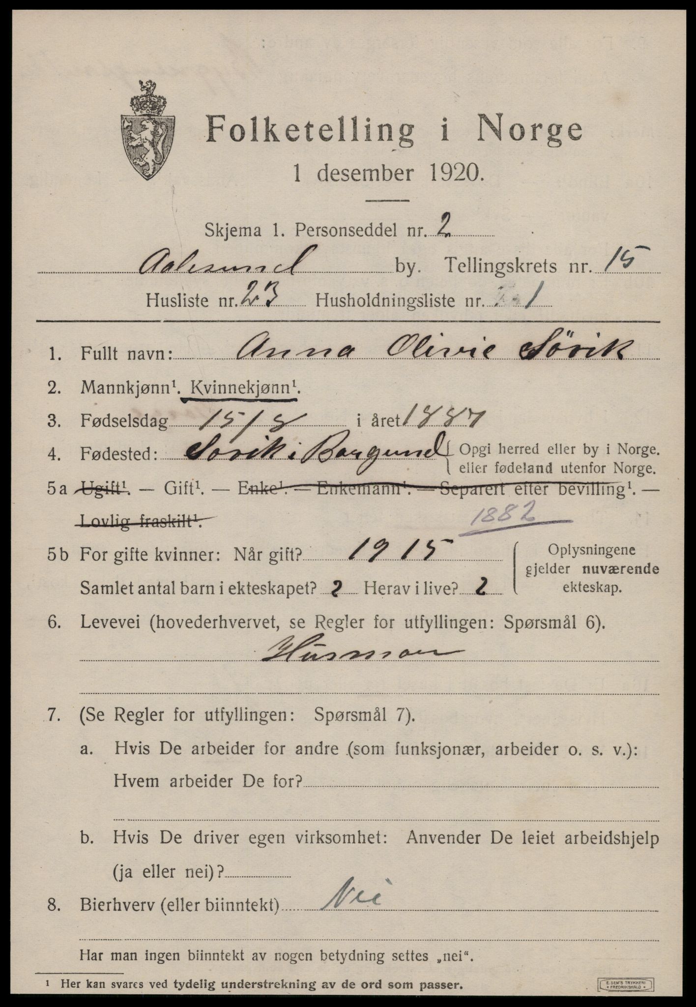 SAT, 1920 census for Ålesund, 1920, p. 30272