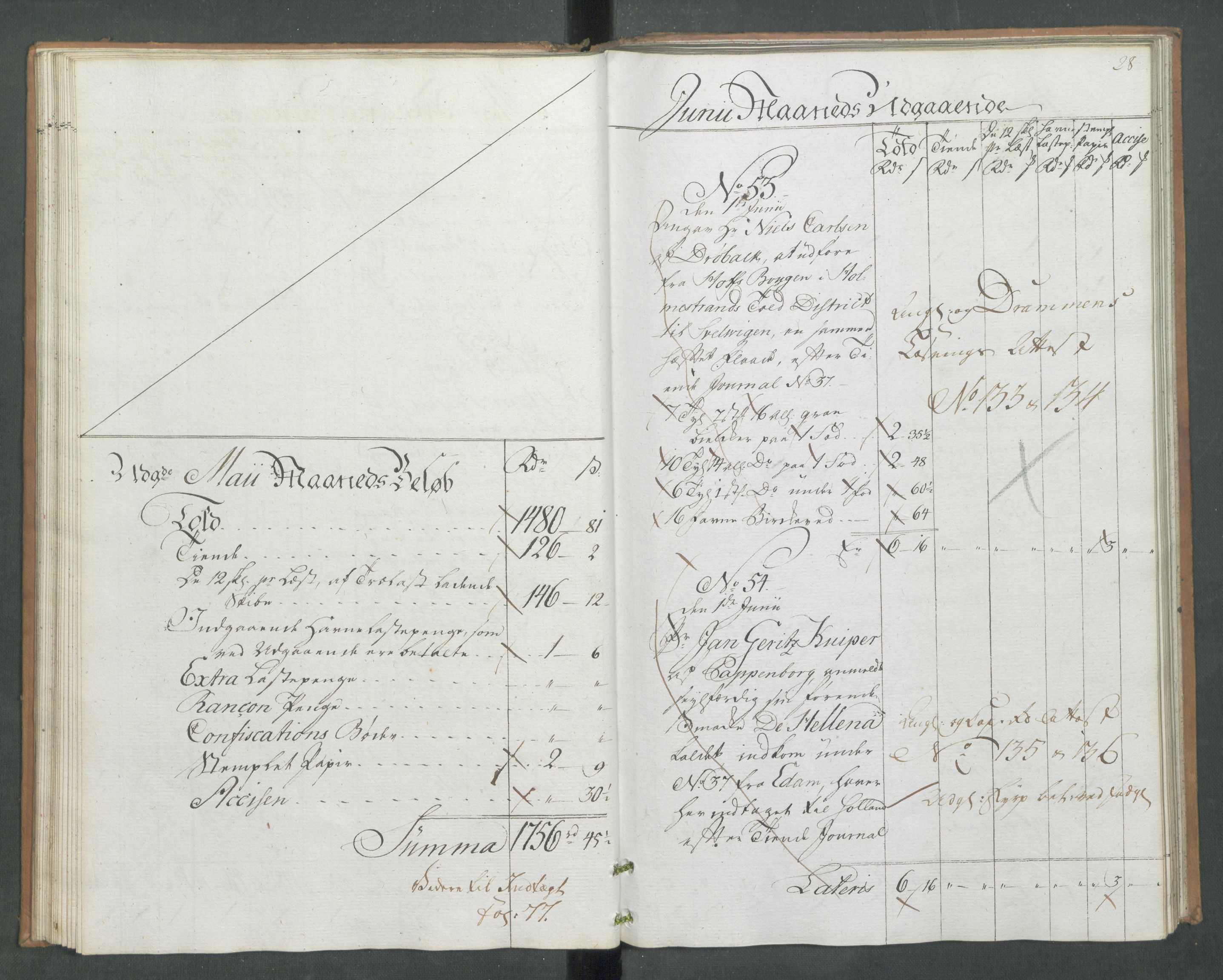 Generaltollkammeret, tollregnskaper, AV/RA-EA-5490/R09/L0079/0001: Tollregnskaper Holmestrand / Utgående hovedtollbok, 1786, p. 27b-28a