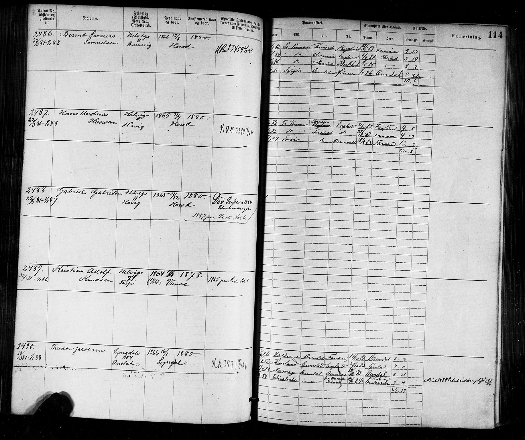 Farsund mønstringskrets, SAK/2031-0017/F/Fa/L0002: Annotasjonsrulle nr 1921-3815 med register, M-2, 1877-1894, p. 140