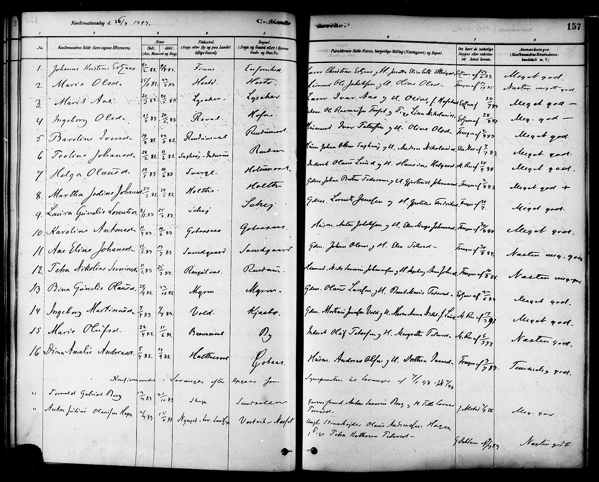 Ministerialprotokoller, klokkerbøker og fødselsregistre - Nord-Trøndelag, SAT/A-1458/717/L0159: Parish register (official) no. 717A09, 1878-1898, p. 157