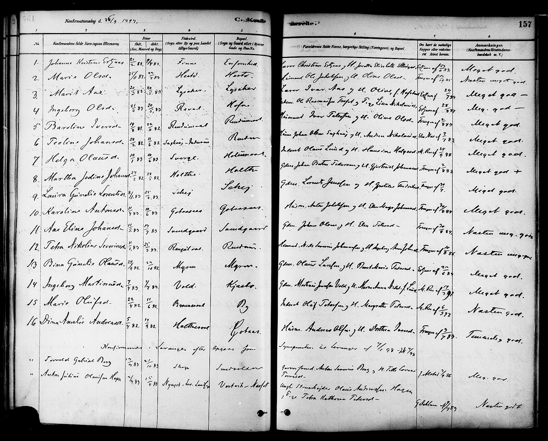 Ministerialprotokoller, klokkerbøker og fødselsregistre - Nord-Trøndelag, AV/SAT-A-1458/717/L0159: Parish register (official) no. 717A09, 1878-1898, p. 157