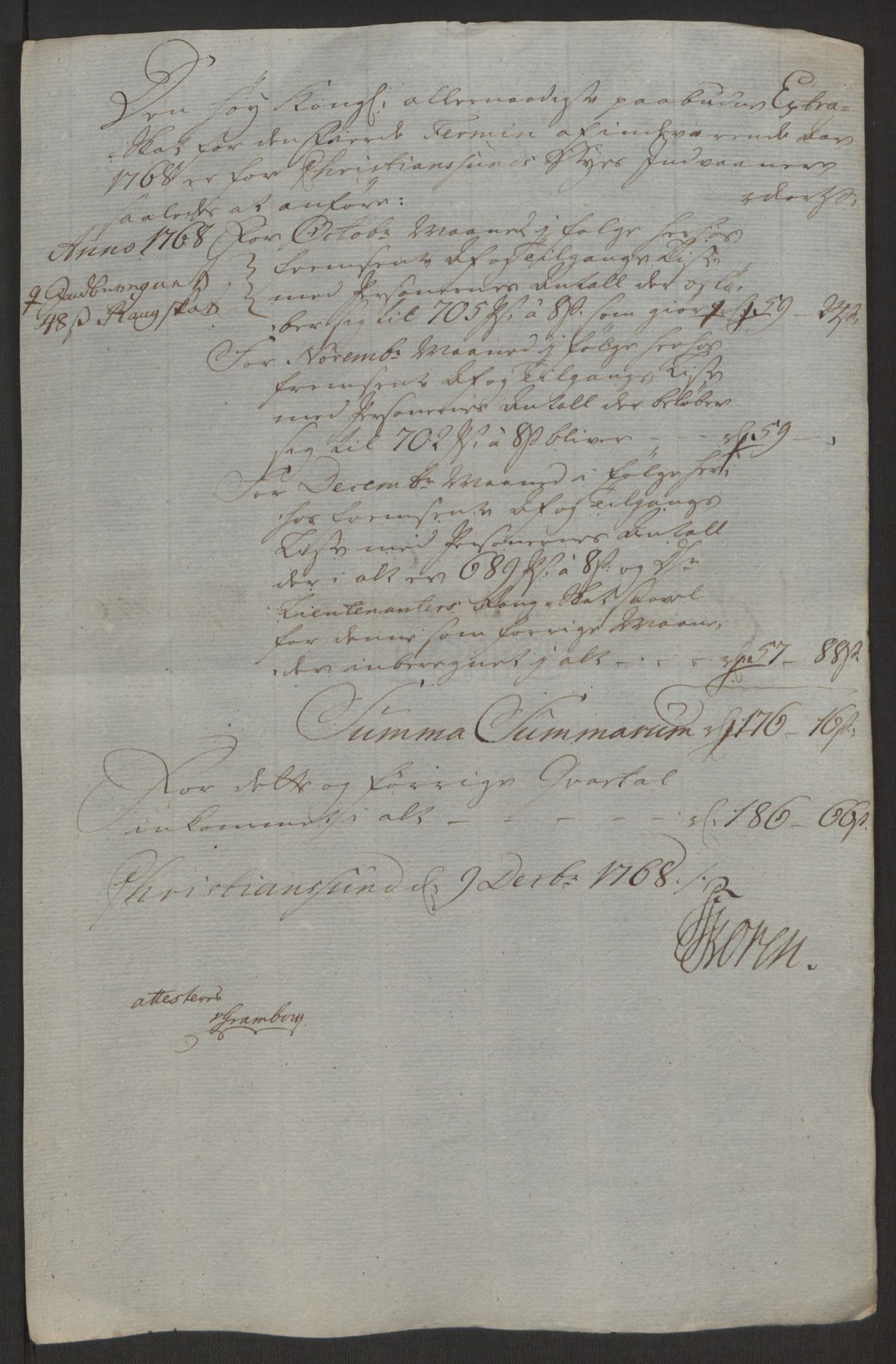 Rentekammeret inntil 1814, Reviderte regnskaper, Byregnskaper, AV/RA-EA-4066/R/Rr/L0495/0004: [R1] Kontribusjonsregnskap / Ekstraskatt, 1762-1772, p. 192