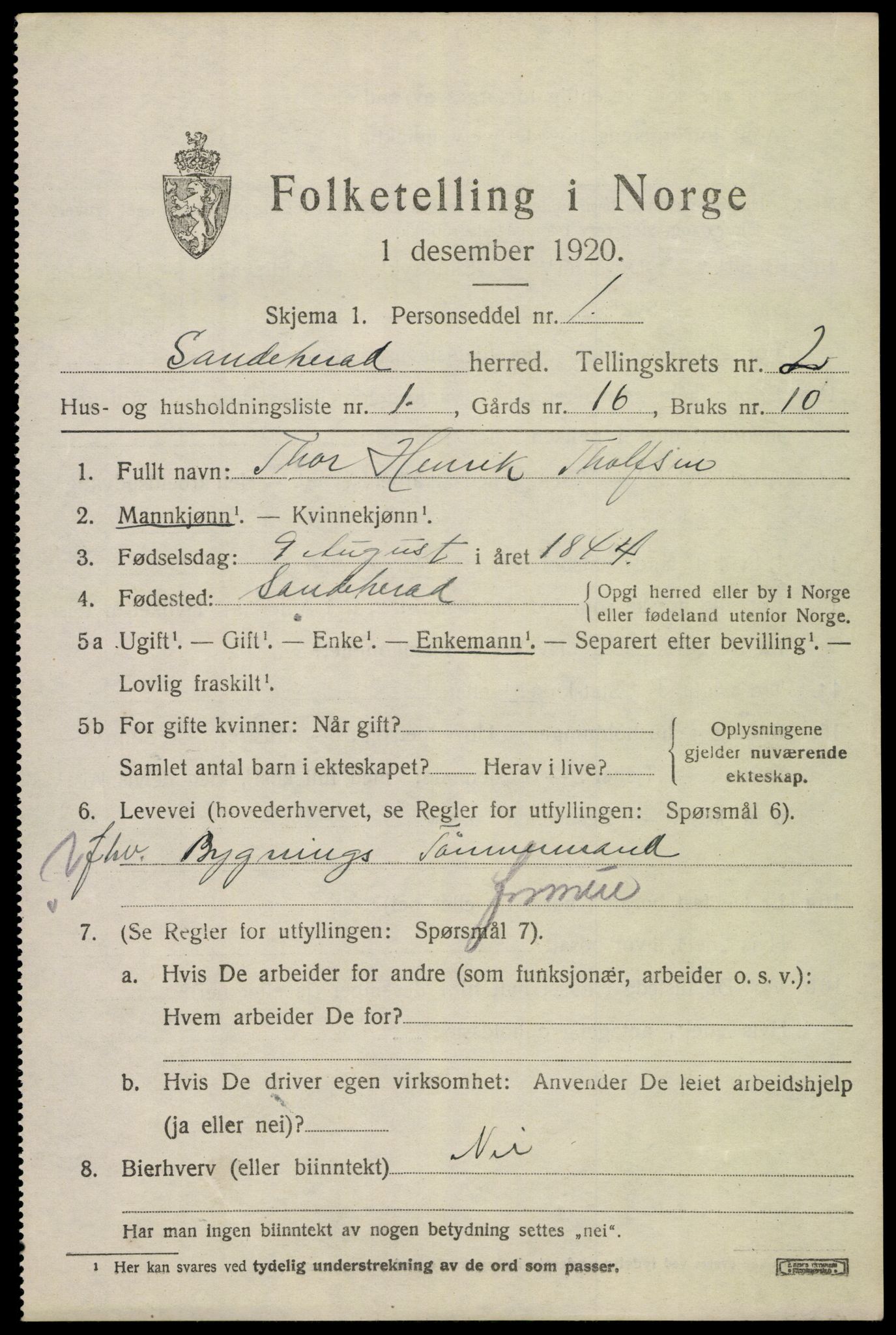 SAKO, 1920 census for Sandeherred, 1920, p. 4130