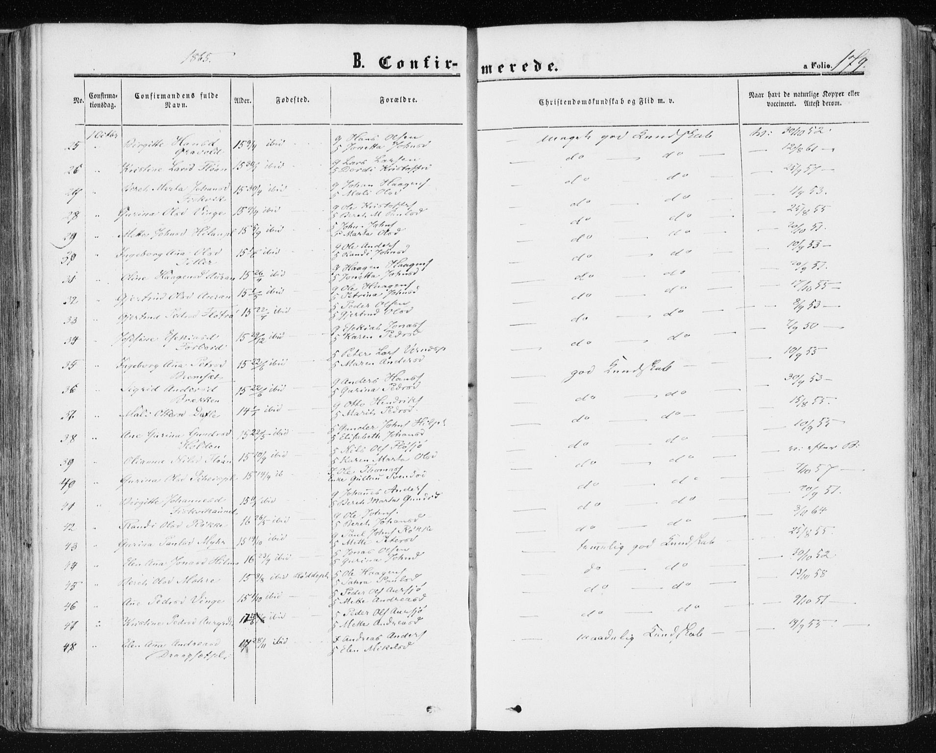 Ministerialprotokoller, klokkerbøker og fødselsregistre - Nord-Trøndelag, AV/SAT-A-1458/709/L0075: Parish register (official) no. 709A15, 1859-1870, p. 179