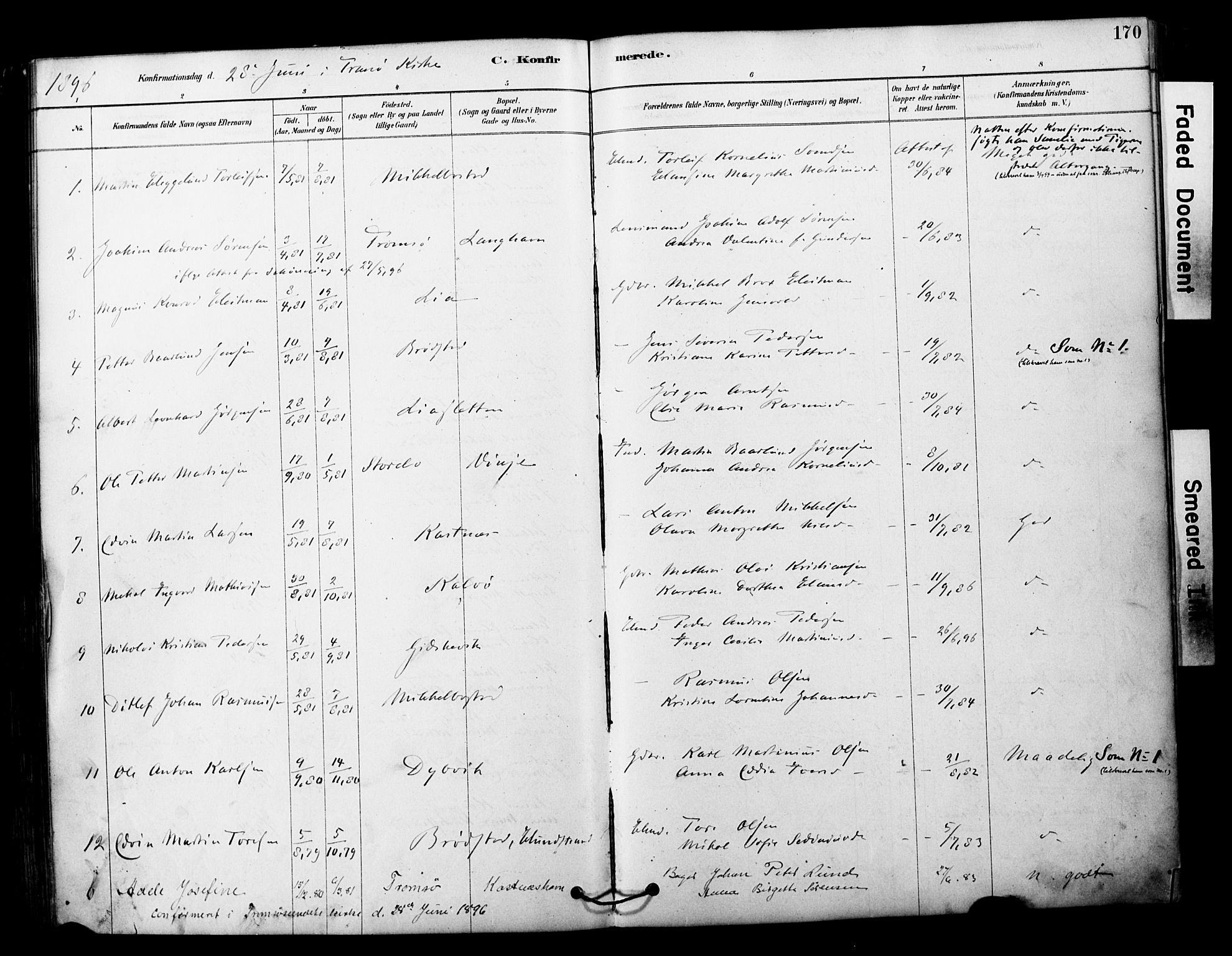 Tranøy sokneprestkontor, AV/SATØ-S-1313/I/Ia/Iaa/L0011kirke: Parish register (official) no. 11, 1878-1904, p. 170