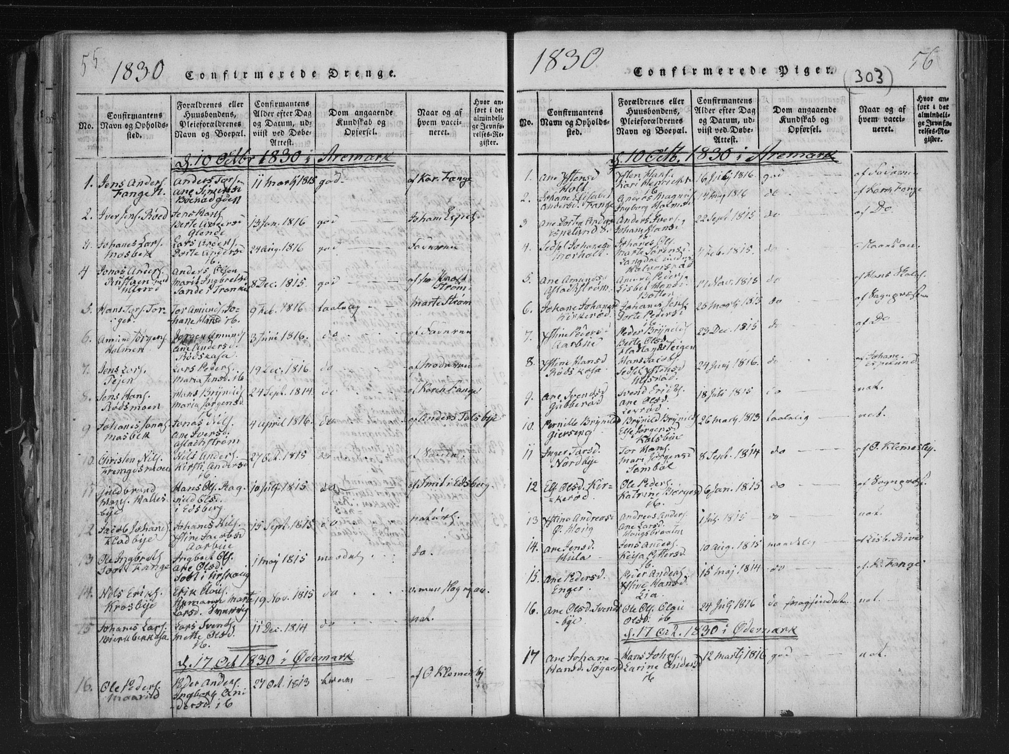 Aremark prestekontor Kirkebøker, SAO/A-10899/F/Fc/L0001: Parish register (official) no. III 1, 1814-1834, p. 55-56