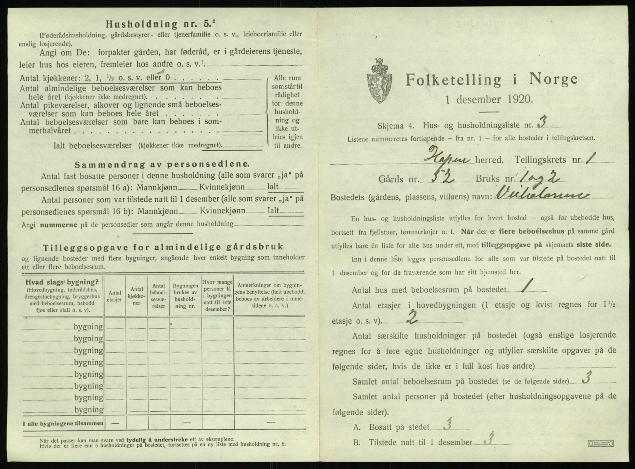 SAT, 1920 census for Hopen, 1920, p. 30