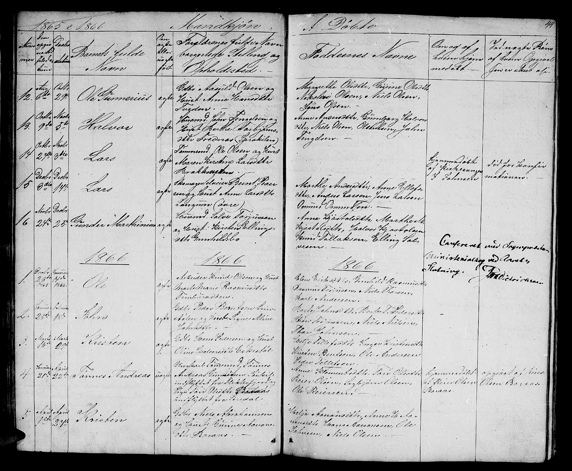 Austre Moland sokneprestkontor, AV/SAK-1111-0001/F/Fb/Fba/L0001: Parish register (copy) no. B 1, 1842-1868, p. 44