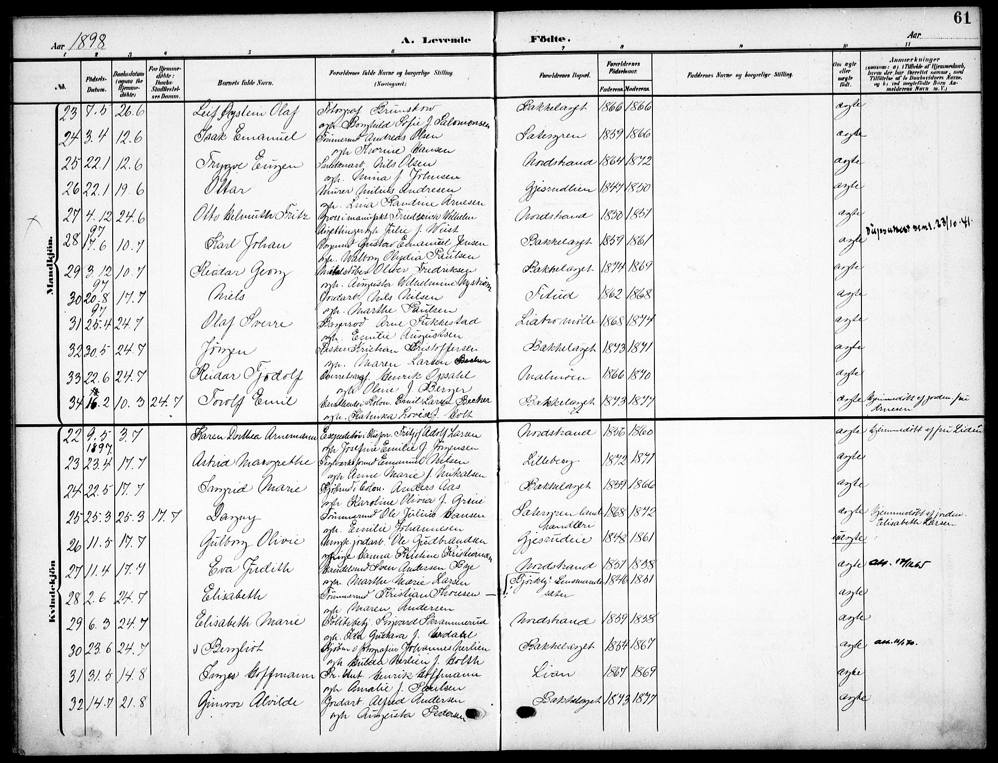 Nordstrand prestekontor Kirkebøker, AV/SAO-A-10362a/F/Fa/L0000: Parish register (official) no.  0, 1881-1900, p. 61