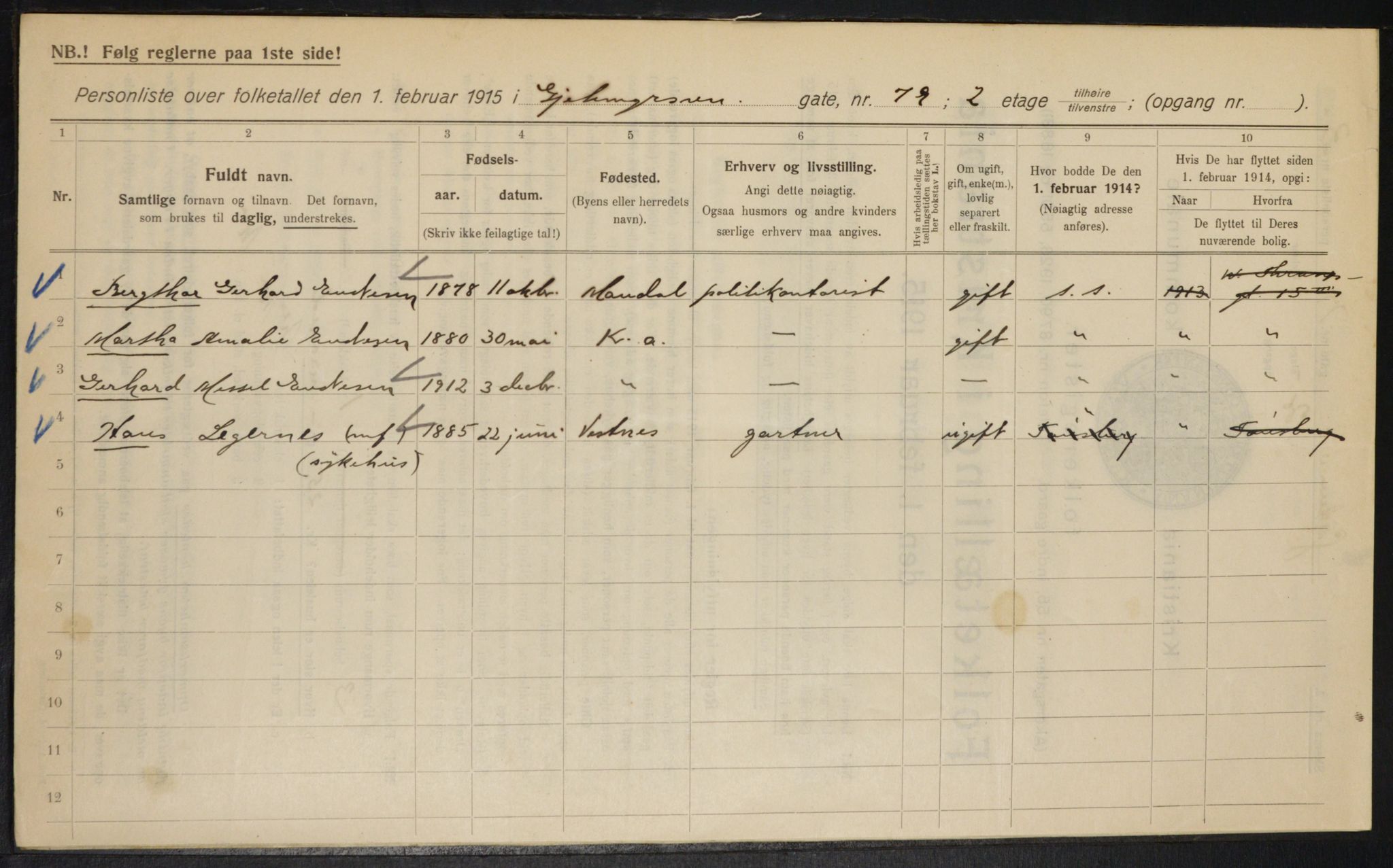 OBA, Municipal Census 1915 for Kristiania, 1915, p. 28715