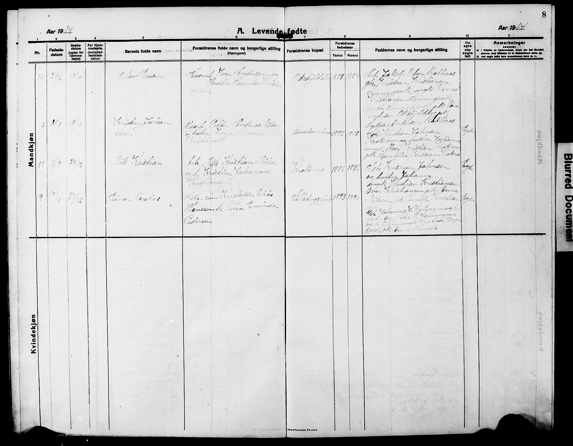Ministerialprotokoller, klokkerbøker og fødselsregistre - Nordland, AV/SAT-A-1459/826/L0384: Parish register (copy) no. 826C04, 1914-1917, p. 8