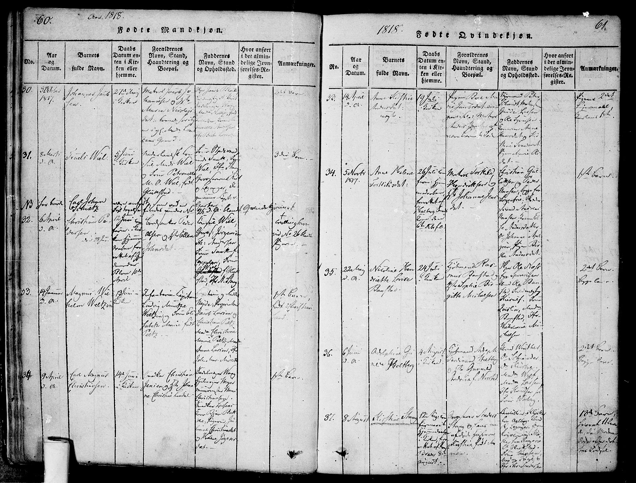 Halden prestekontor Kirkebøker, SAO/A-10909/F/Fa/L0003: Parish register (official) no. I 3, 1815-1834, p. 60-61