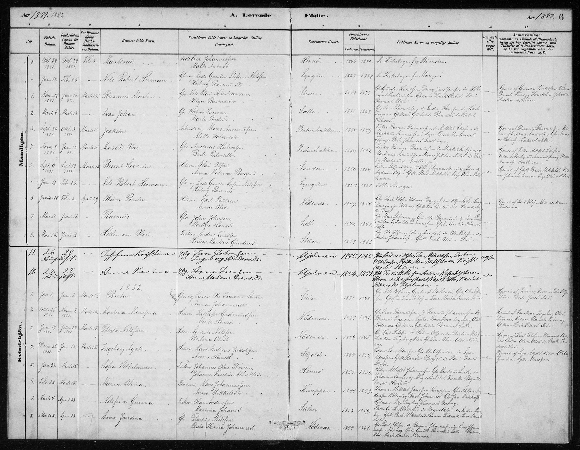 Manger sokneprestembete, AV/SAB-A-76801/H/Haa: Parish register (official) no. E  1, 1881-1890, p. 6