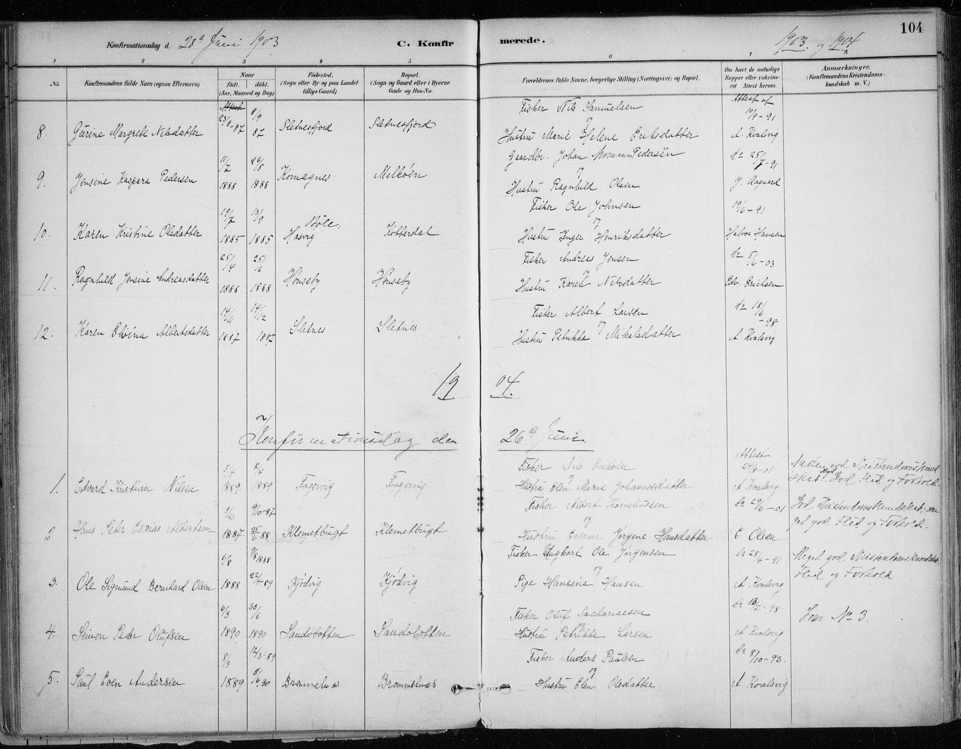 Hammerfest sokneprestkontor, SATØ/S-1347/H/Ha/L0013.kirke: Parish register (official) no. 13, 1898-1917, p. 104