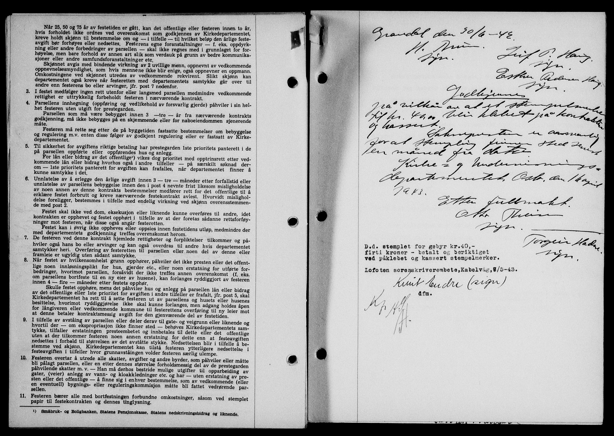 Lofoten sorenskriveri, SAT/A-0017/1/2/2C/L0011a: Mortgage book no. 11a, 1943-1943, Diary no: : 599/1943