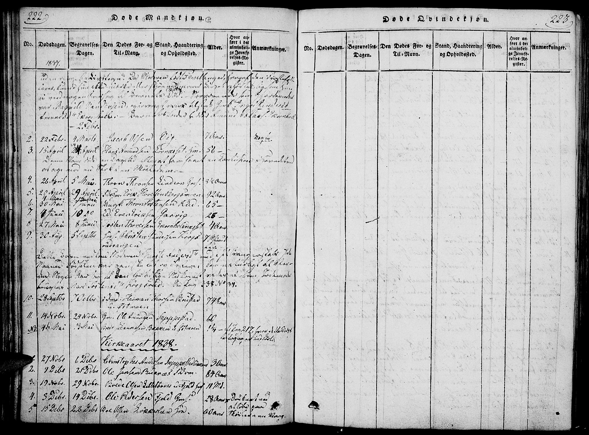 Nord-Odal prestekontor, AV/SAH-PREST-032/H/Ha/Haa/L0001: Parish register (official) no. 1, 1819-1838, p. 222-223