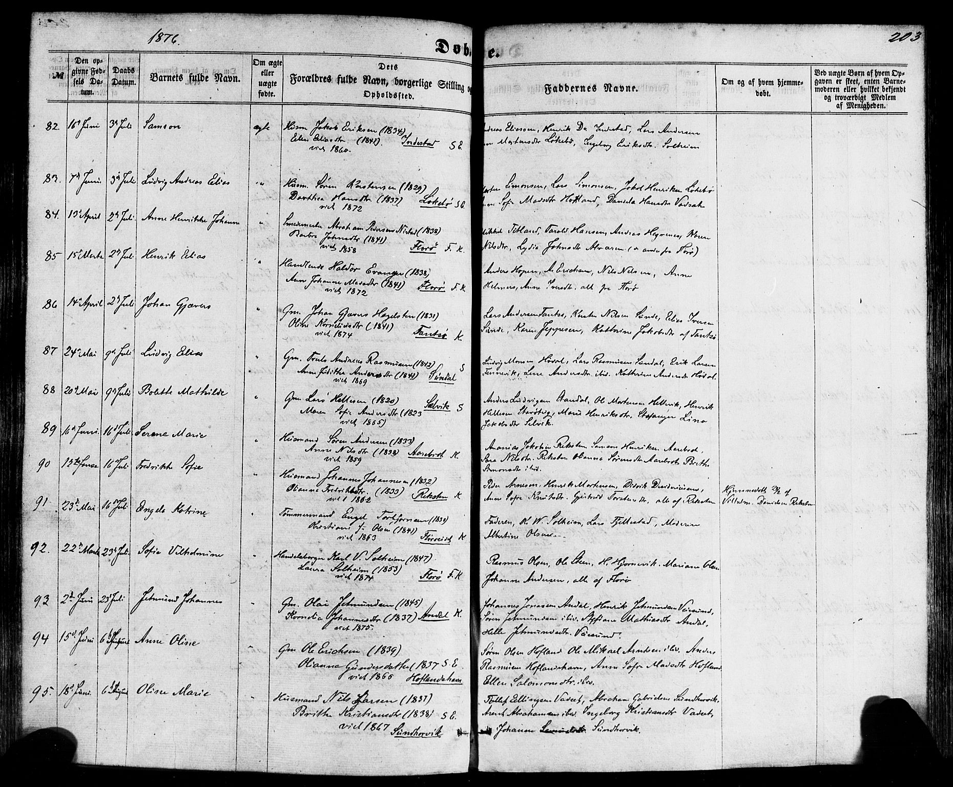 Kinn sokneprestembete, AV/SAB-A-80801/H/Haa/Haaa/L0006: Parish register (official) no. A 6, 1857-1885, p. 203