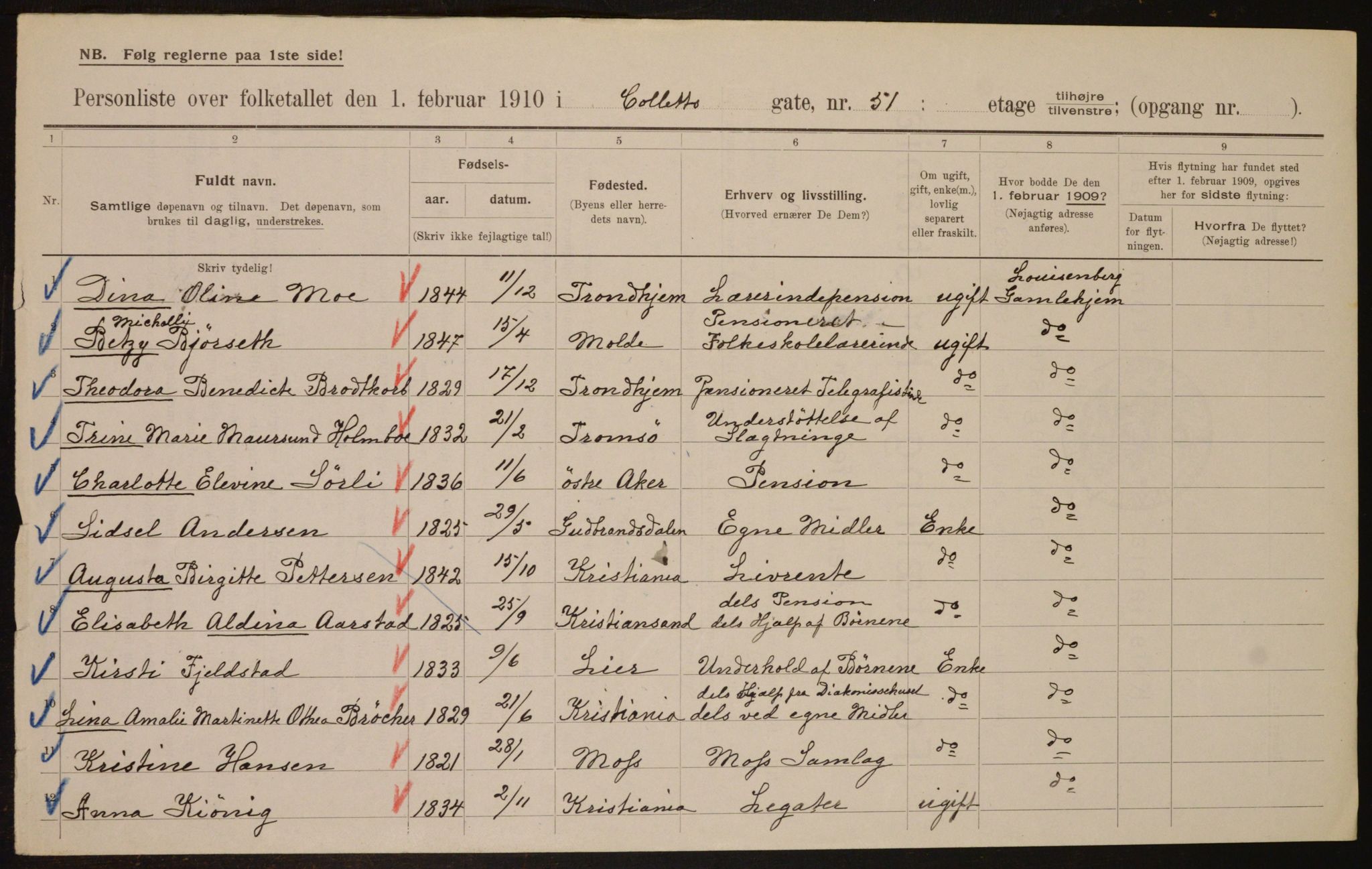 OBA, Municipal Census 1910 for Kristiania, 1910, p. 12711