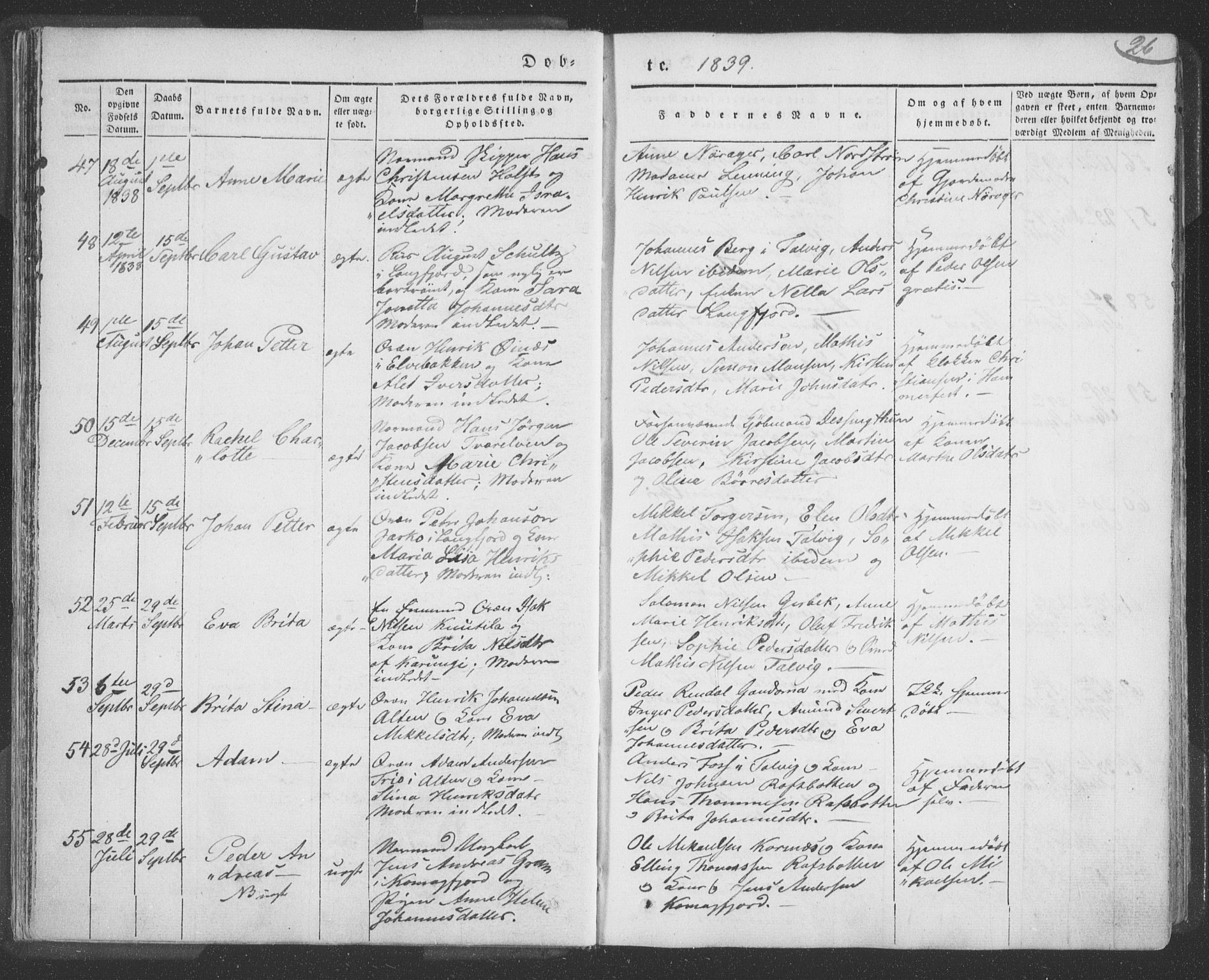 Talvik sokneprestkontor, AV/SATØ-S-1337/H/Ha/L0009kirke: Parish register (official) no. 9, 1837-1852, p. 26