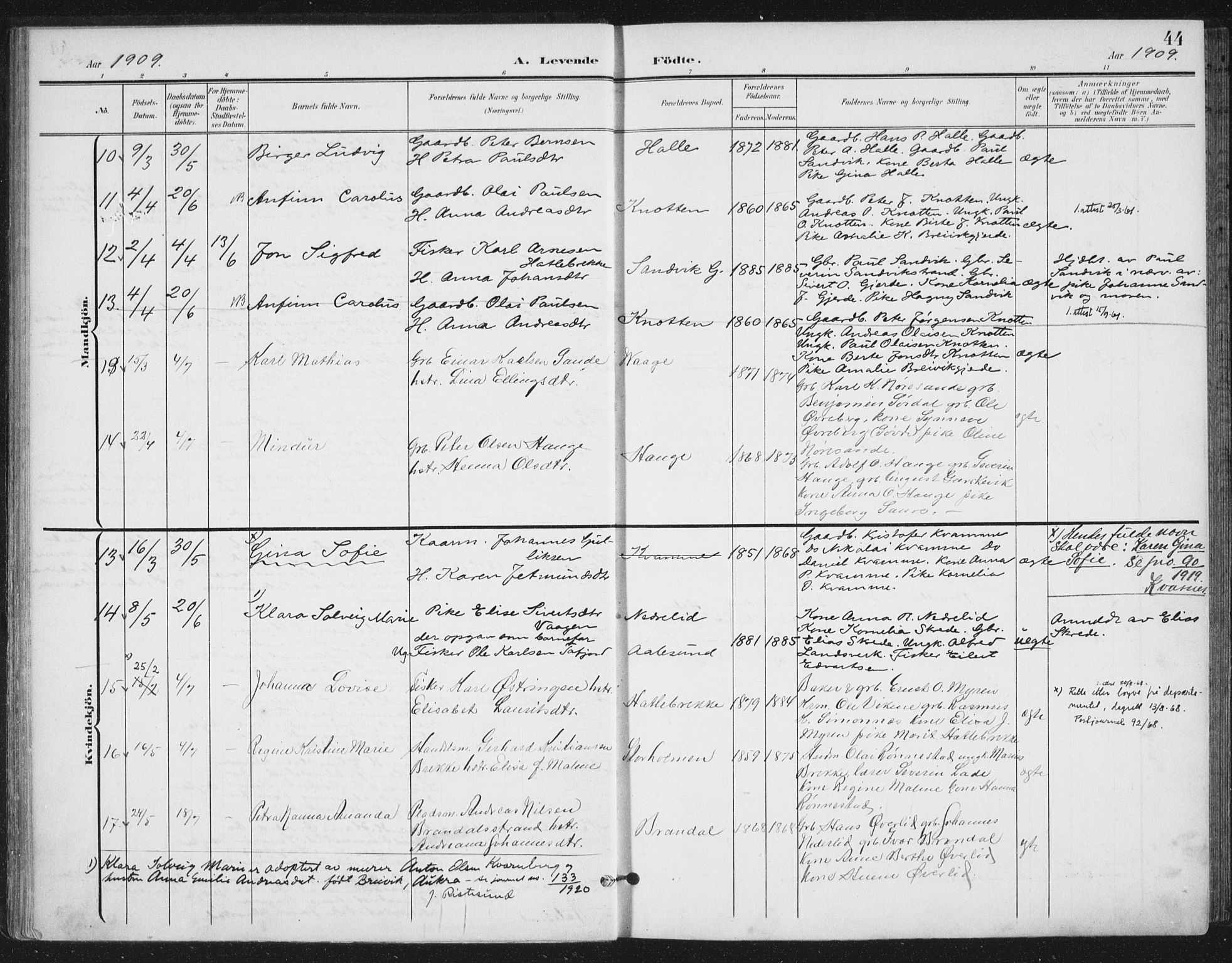Ministerialprotokoller, klokkerbøker og fødselsregistre - Møre og Romsdal, SAT/A-1454/503/L0038: Parish register (official) no. 503A06, 1901-1917, p. 44