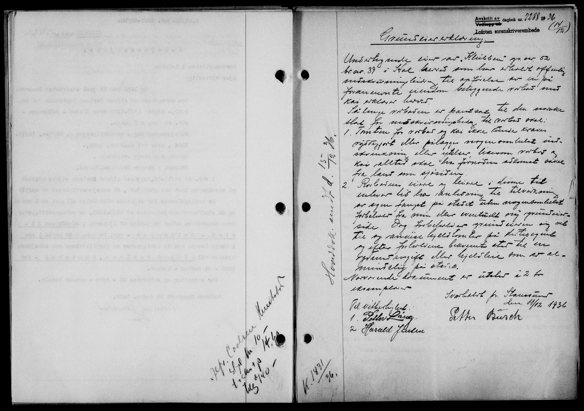 Lofoten sorenskriveri, SAT/A-0017/1/2/2C/L0001a: Mortgage book no. 1a, 1936-1937, Diary no: : 2288/1936