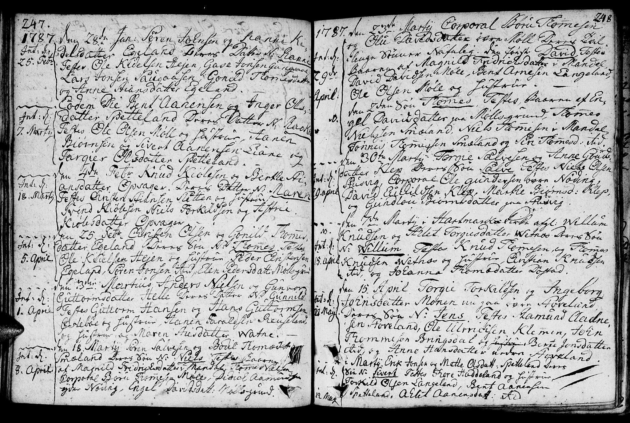 Holum sokneprestkontor, AV/SAK-1111-0022/F/Fa/Faa/L0003: Parish register (official) no. A 3, 1780-1821, p. 247-248