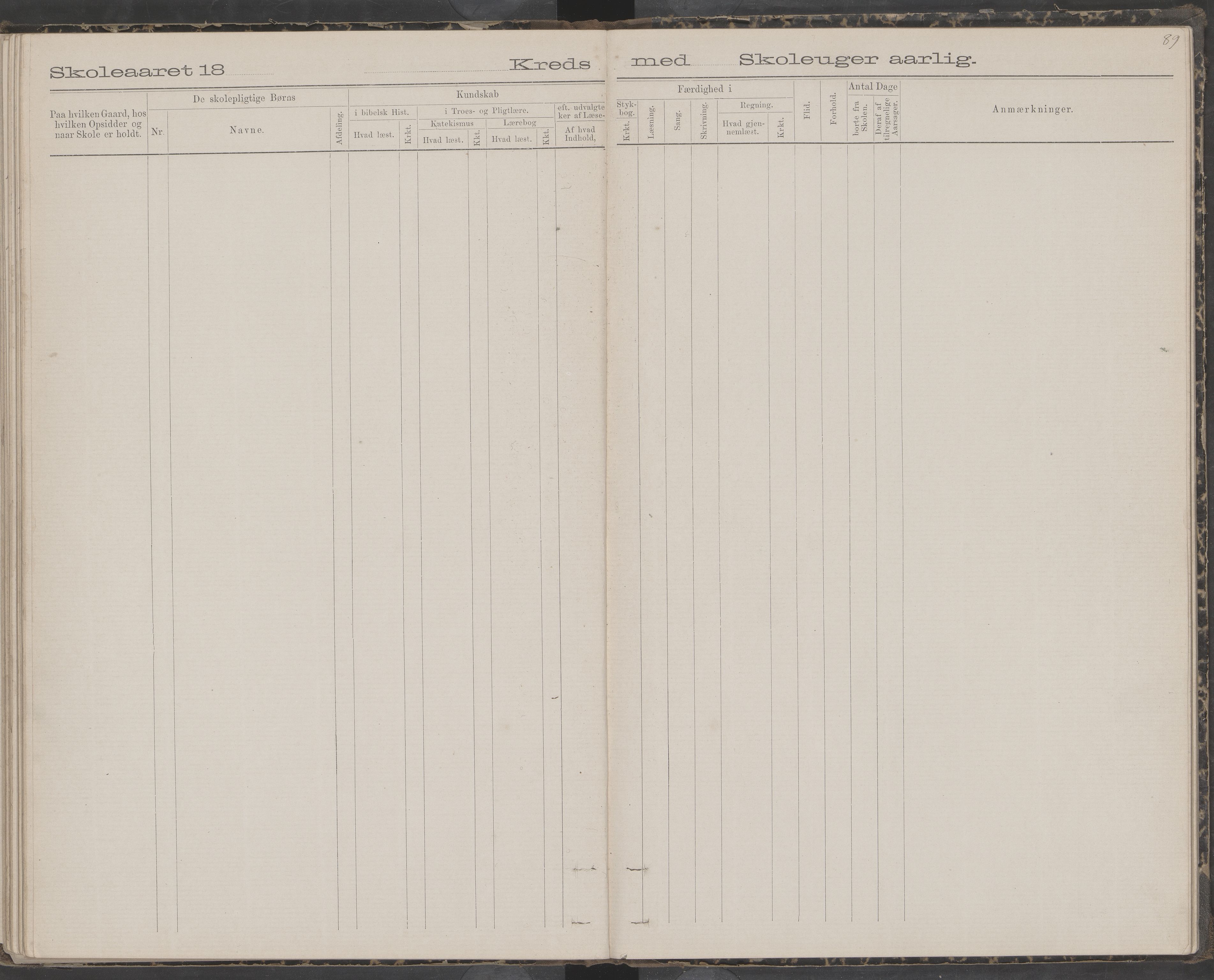 Dønna kommune. Snekkevik skolekrets, AIN/K-18270.510.07/442/L0002: Skoleprotokoll, 1888-1893