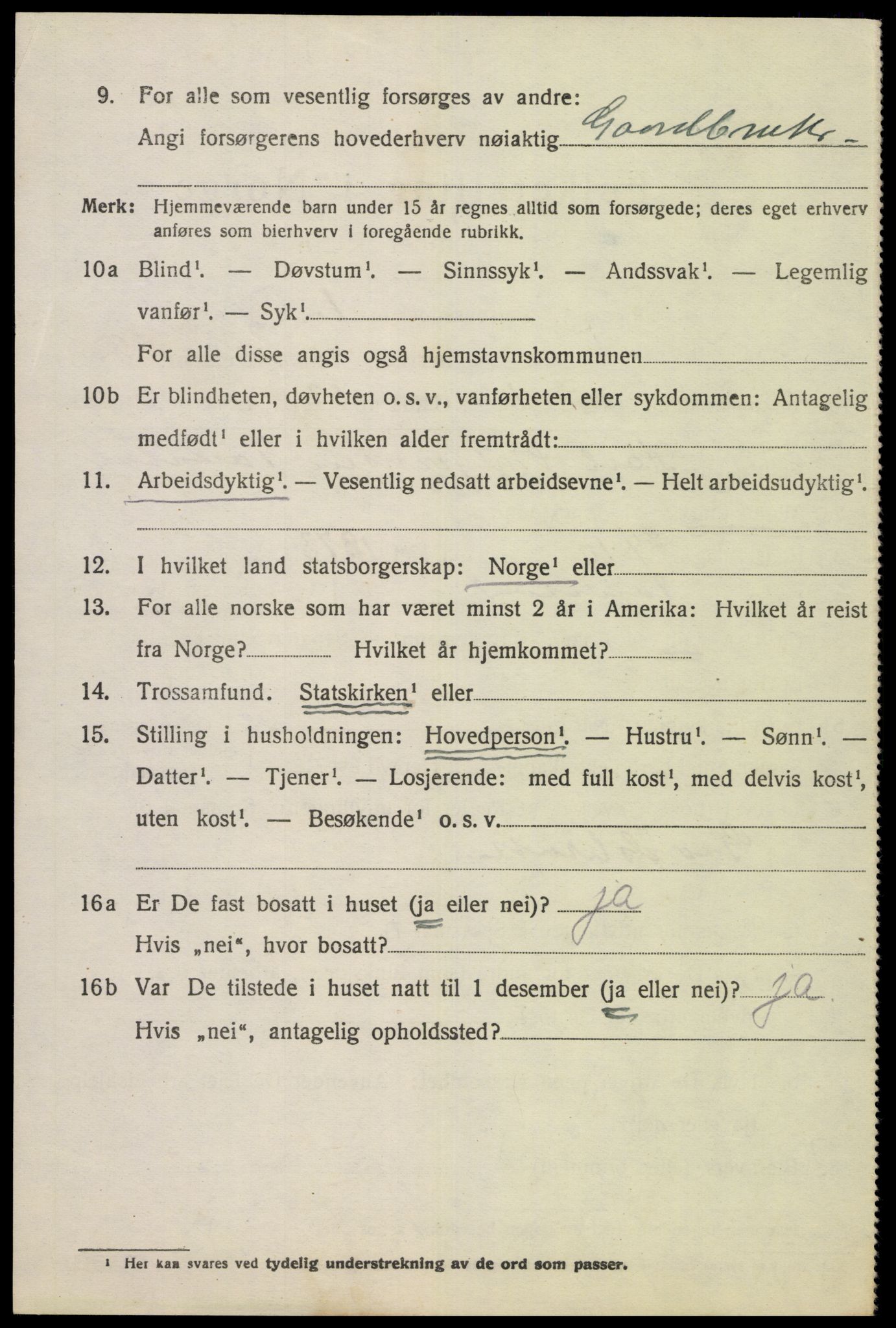 SAK, 1920 census for Tonstad, 1920, p. 1601