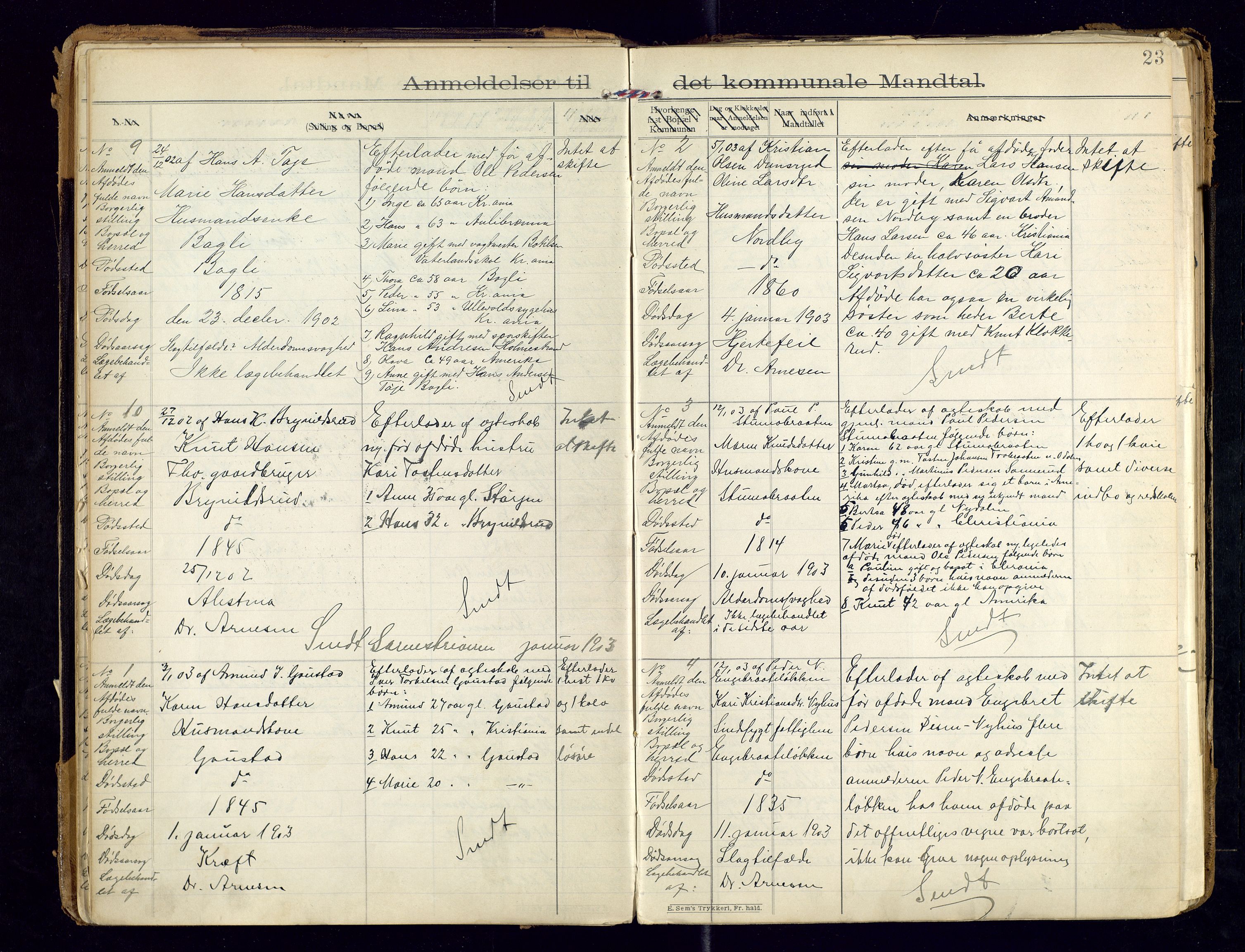 Sør-Odal lensmannskontor, AV/SAH-LHS-022/H/Hb/L0001/0002: Protokoller over anmeldte dødsfall / Protokoll over anmeldte dødsfall, 1901-1913, p. 23