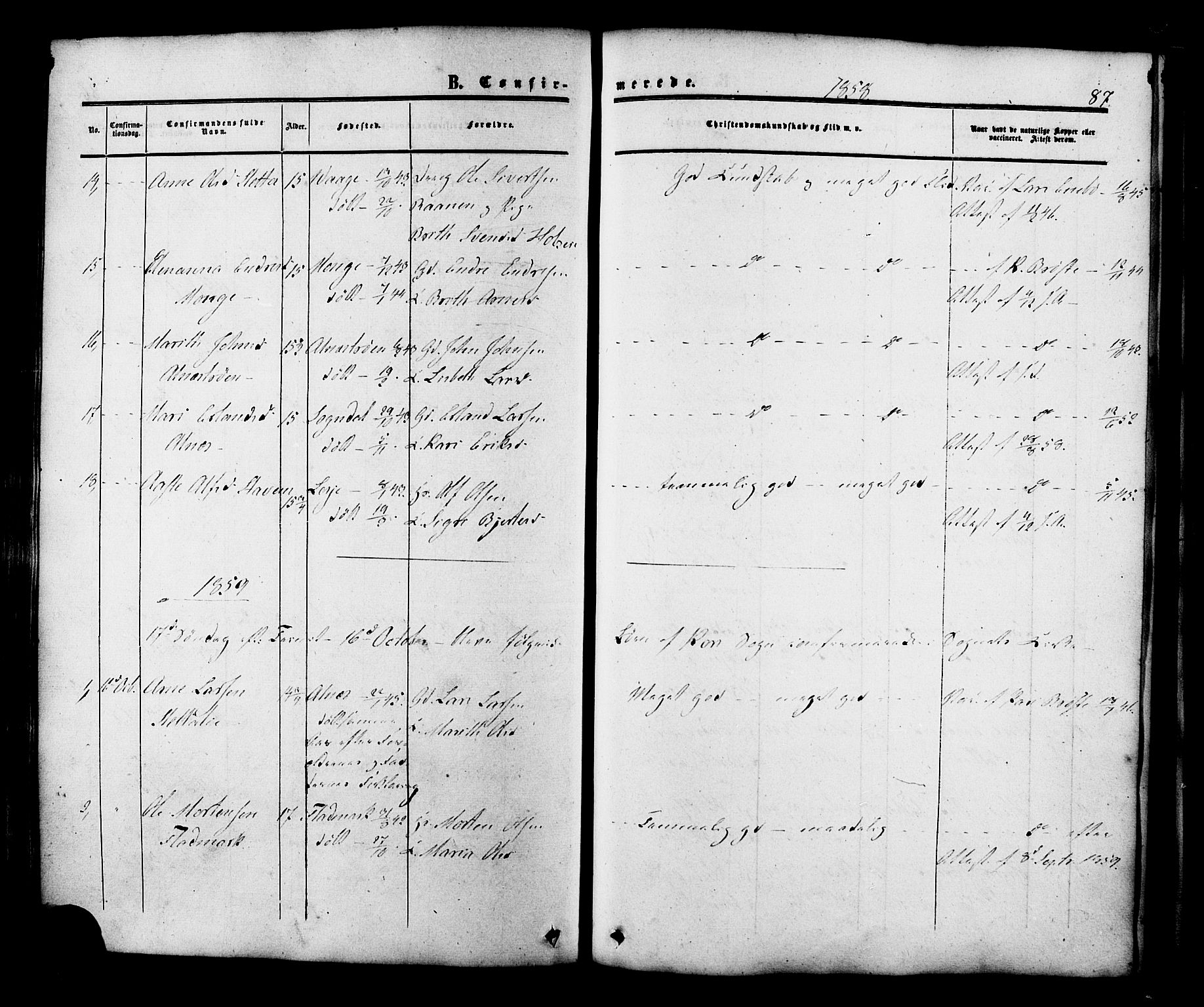 Ministerialprotokoller, klokkerbøker og fødselsregistre - Møre og Romsdal, AV/SAT-A-1454/546/L0594: Parish register (official) no. 546A02, 1854-1882, p. 87