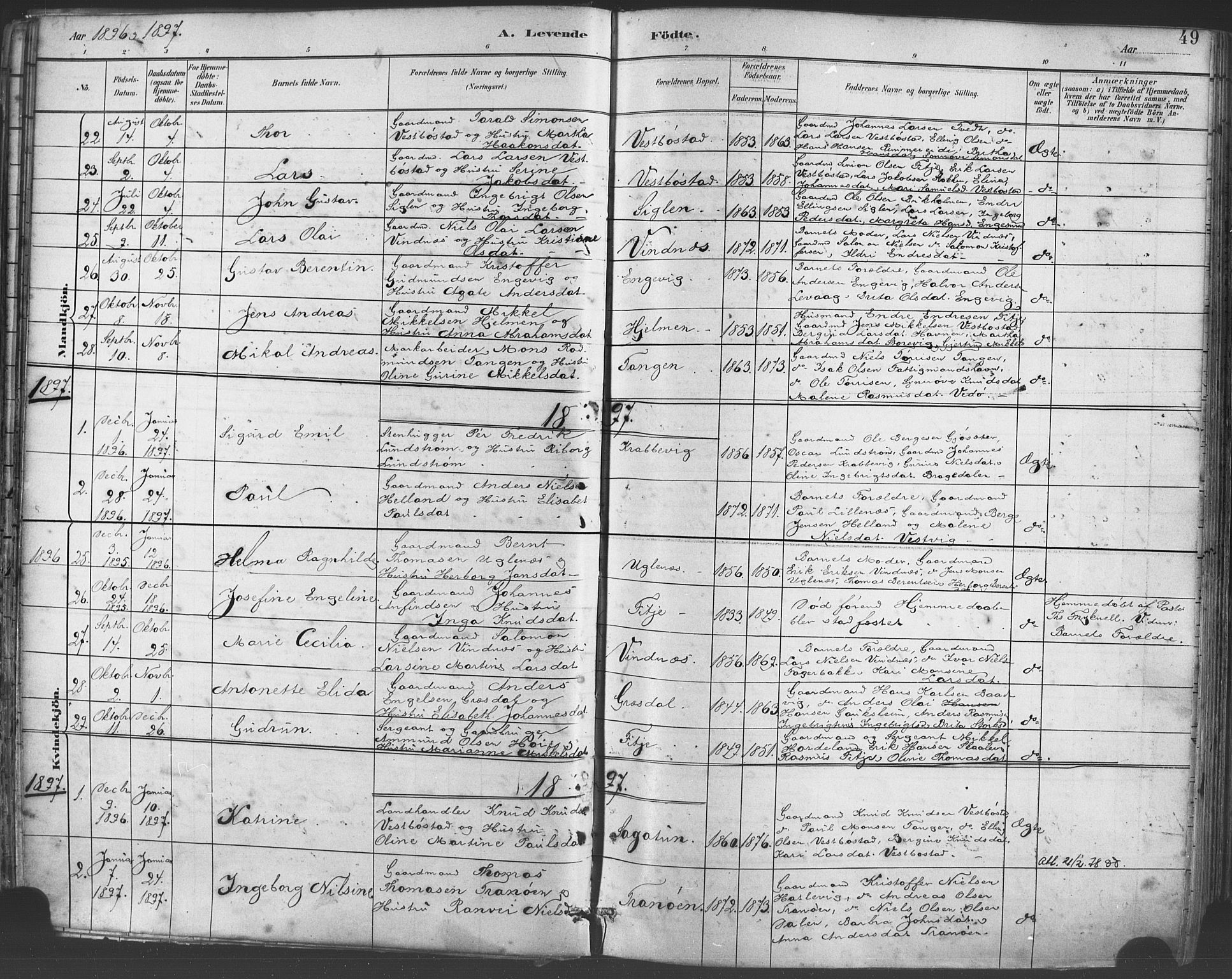 Fitjar sokneprestembete, AV/SAB-A-99926: Parish register (official) no. A 2, 1882-1899, p. 49