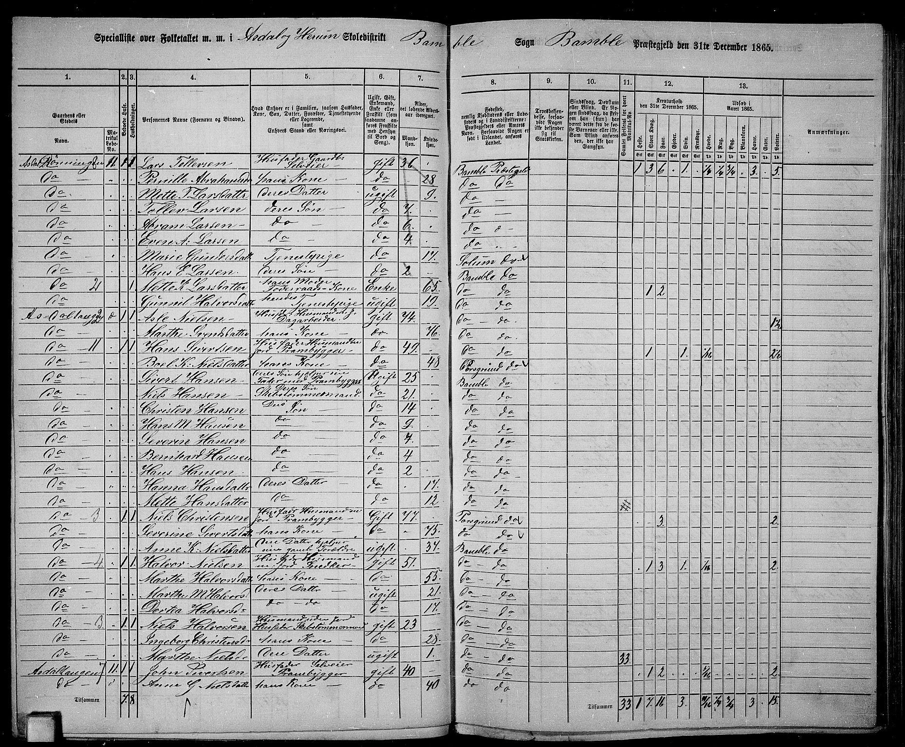 RA, 1865 census for Bamble, 1865, p. 46
